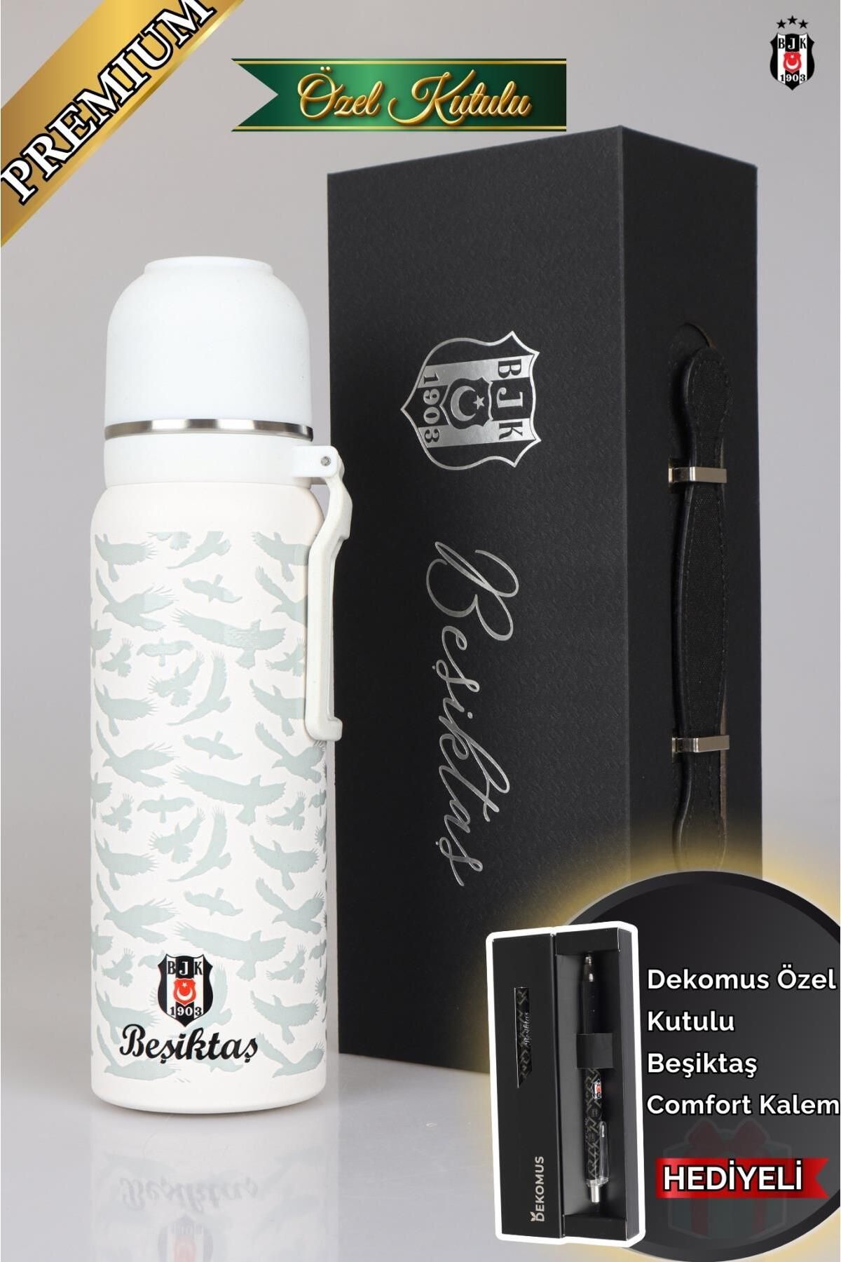 Beşiktaş DEKOMUS İLE LİSANSLI BEŞİKTAŞ 650 ML BARDAKLI ÇELİK TERMOS "ÖZEL KUTULU COMFORT KALEM HEDİYELİ"