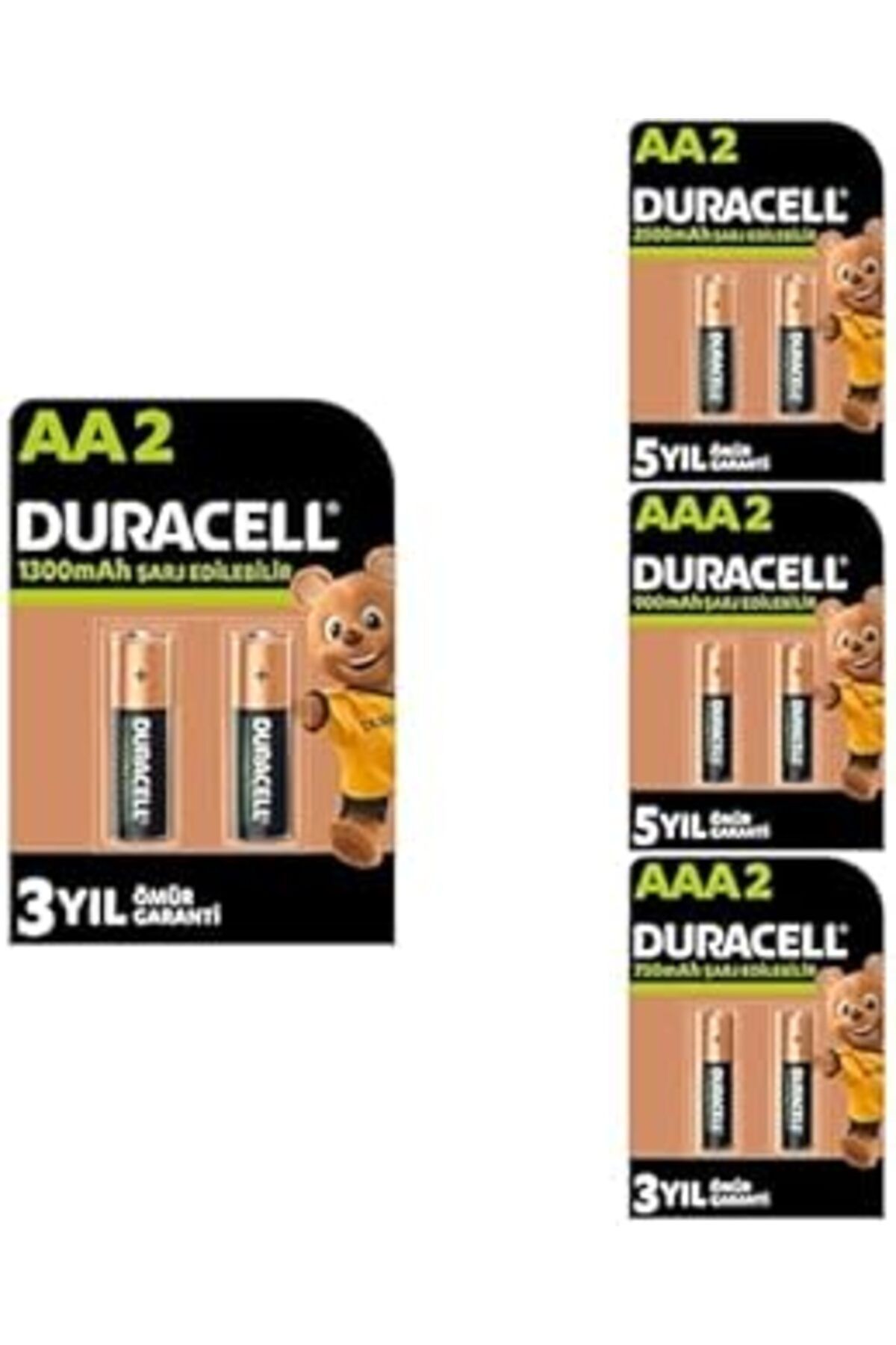 Pazarcan Şarj Edilebilir Aa 1300 Mah 2'Li + Aa 2500 Mah 2'Li Kalem Piller + Şarj Edilebilir Aaa 750 Mah 2'Li