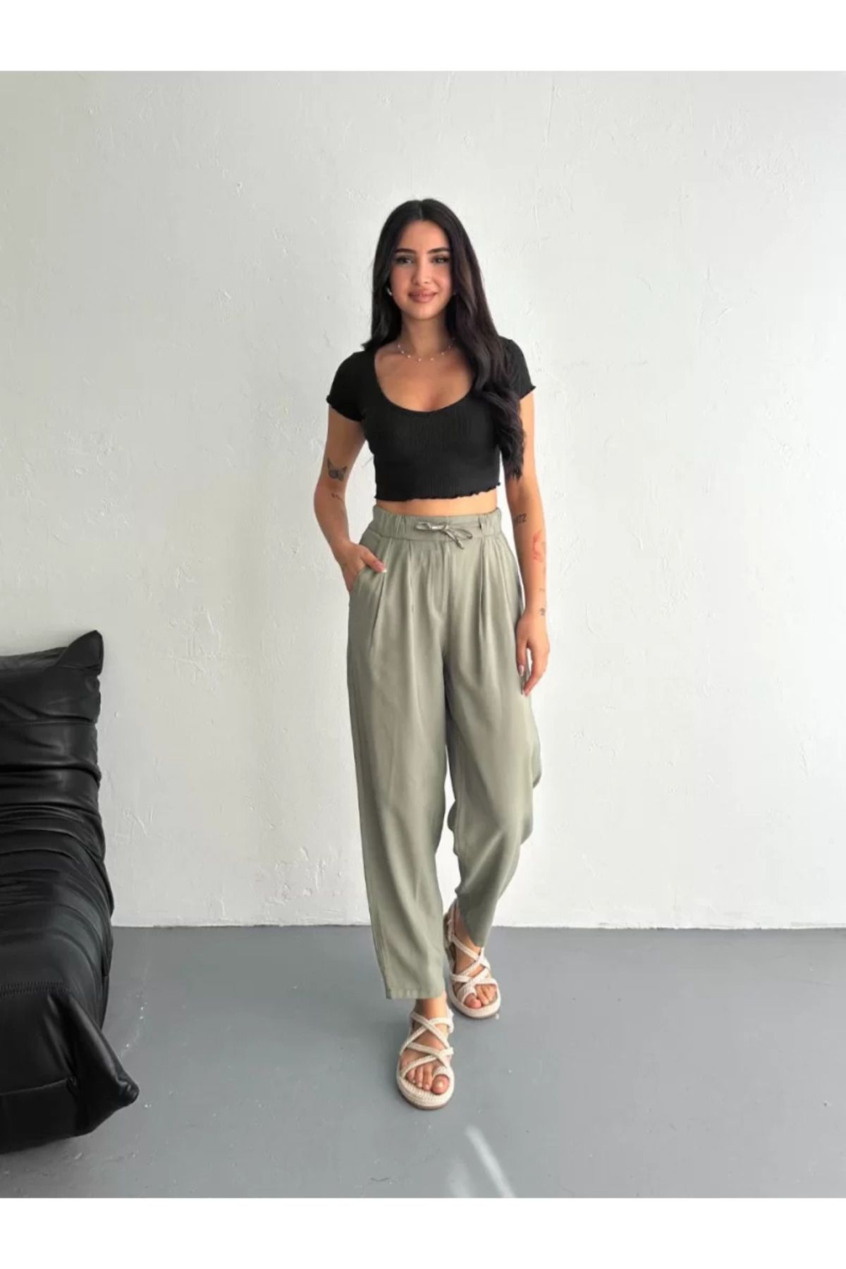 ruum fashions Kadın Yüksel Bel Rahat Boru Paça Pantalon