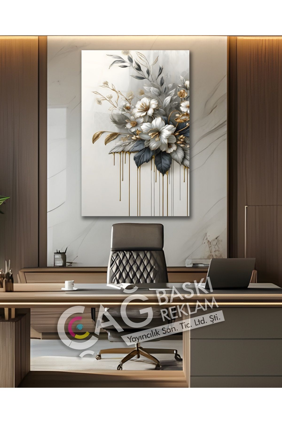 Çağ Baskı Çiçek Flower Göz Alıcı Estetik Şık Cam Tablo Modern Ev Ofis Salon Duvar Oda Dekoru Hediyelik