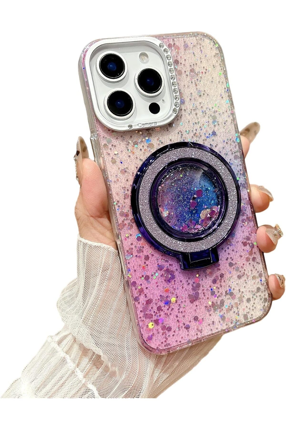 Teleplus iPhone 15 Pro Kılıf Damla Simli Renk Geçişli Manyetik Şarj Özellikli Bling Kapak