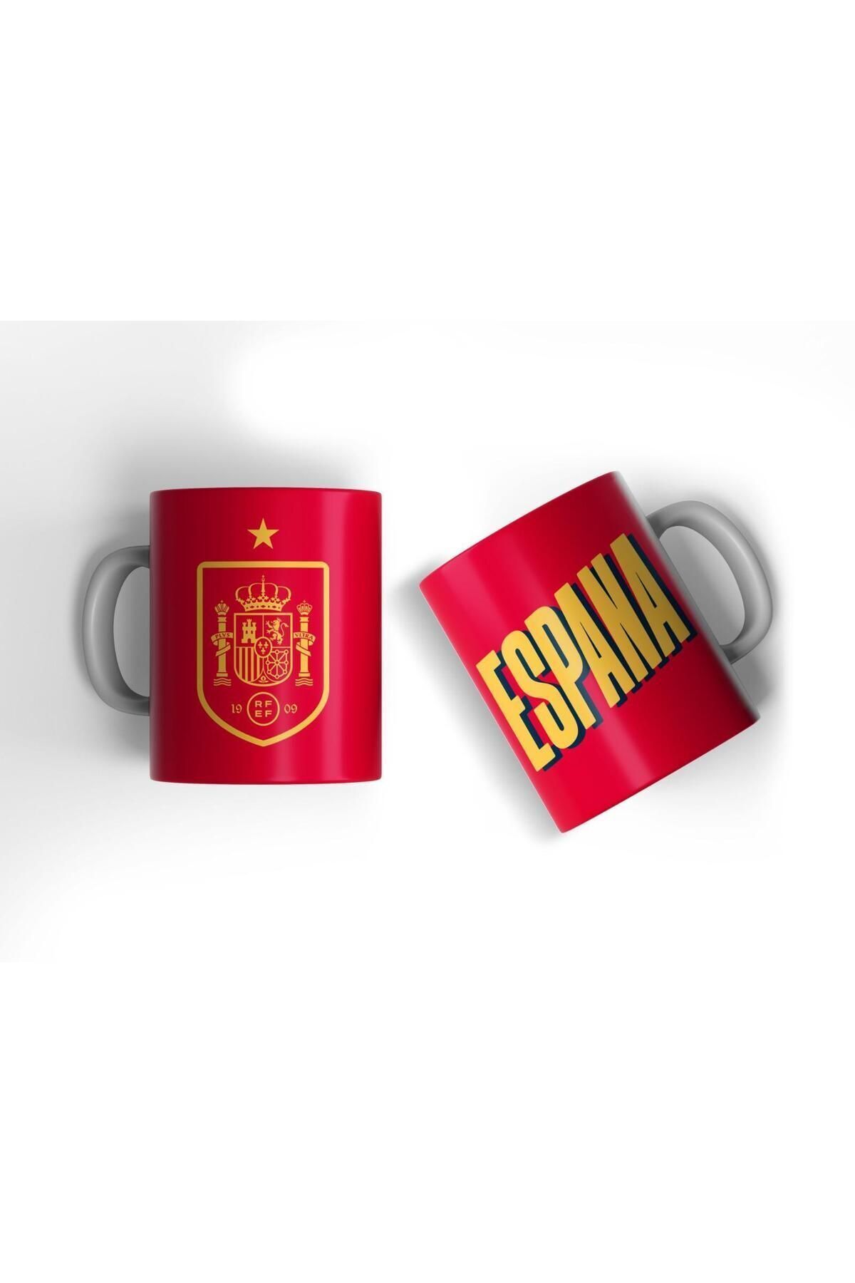 BİBANAPROMOSYON İspanya EURO 2024 İspanya Kupa Bardak Espana Tasarım Baskılı Kahve Kupası Hediye Porselen Kupa