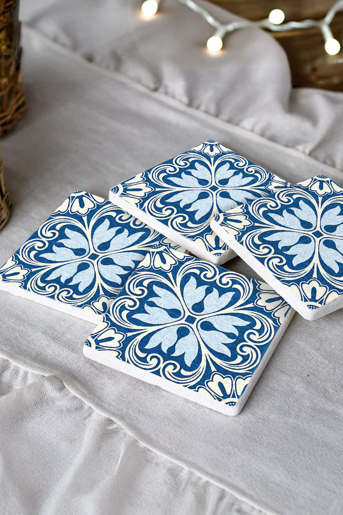 Sionar Turalya Mozaik Desenleri Taş Traverten Fincan Bardak Altlığı 4'lü Set 10x10x1cm