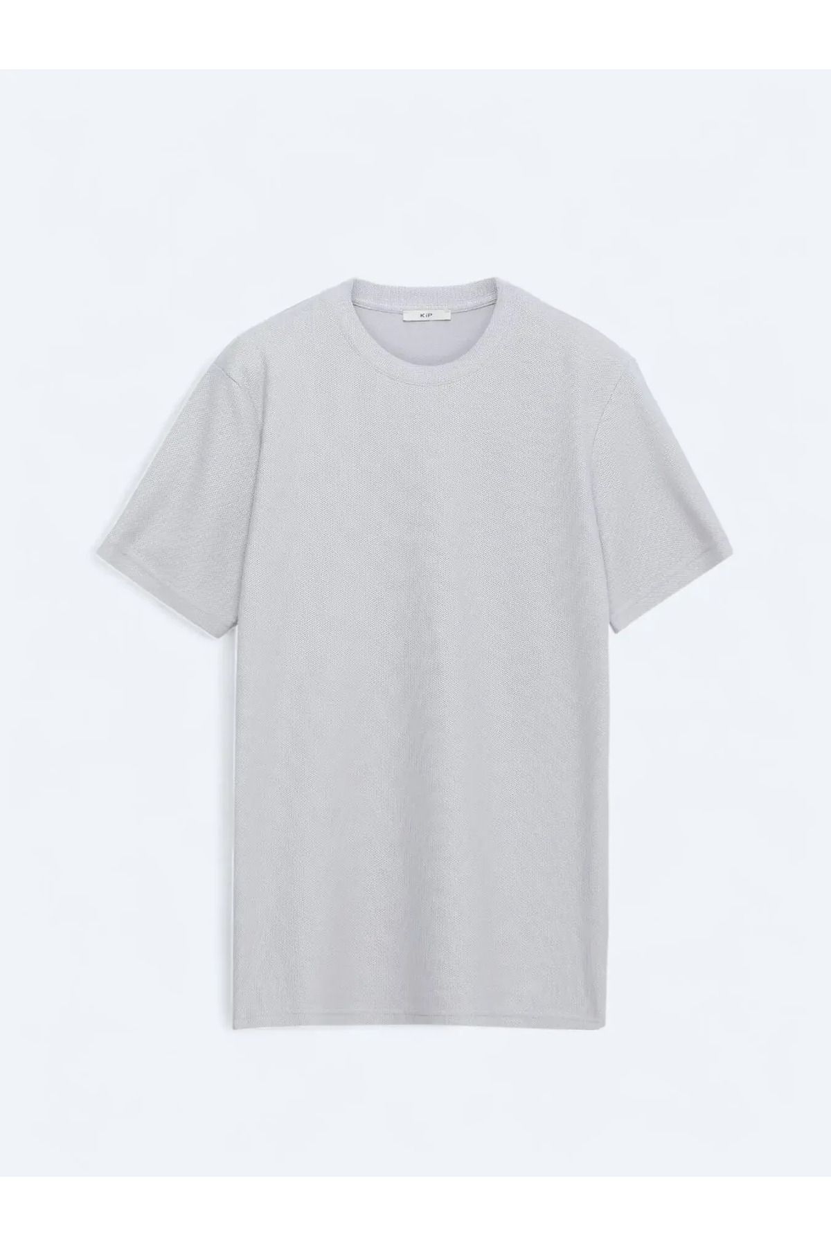 Kip Gri Bisiklet Yaka %100 Pamuk T-Shirt
