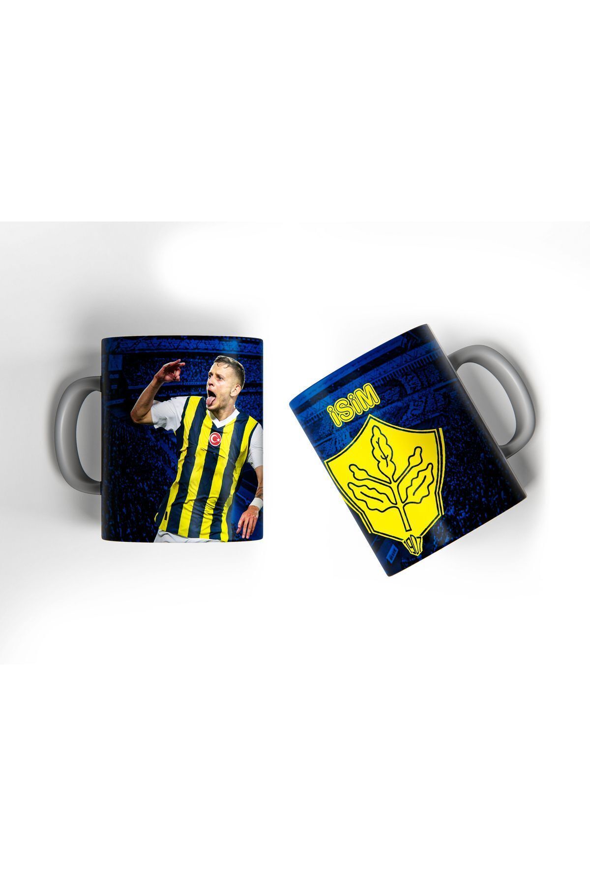 BİBANAPROMOSYON Szymanski Tasarımlı Sarı Lacivert Kişiye Özel Baskılı Hediye Kupa Bardak