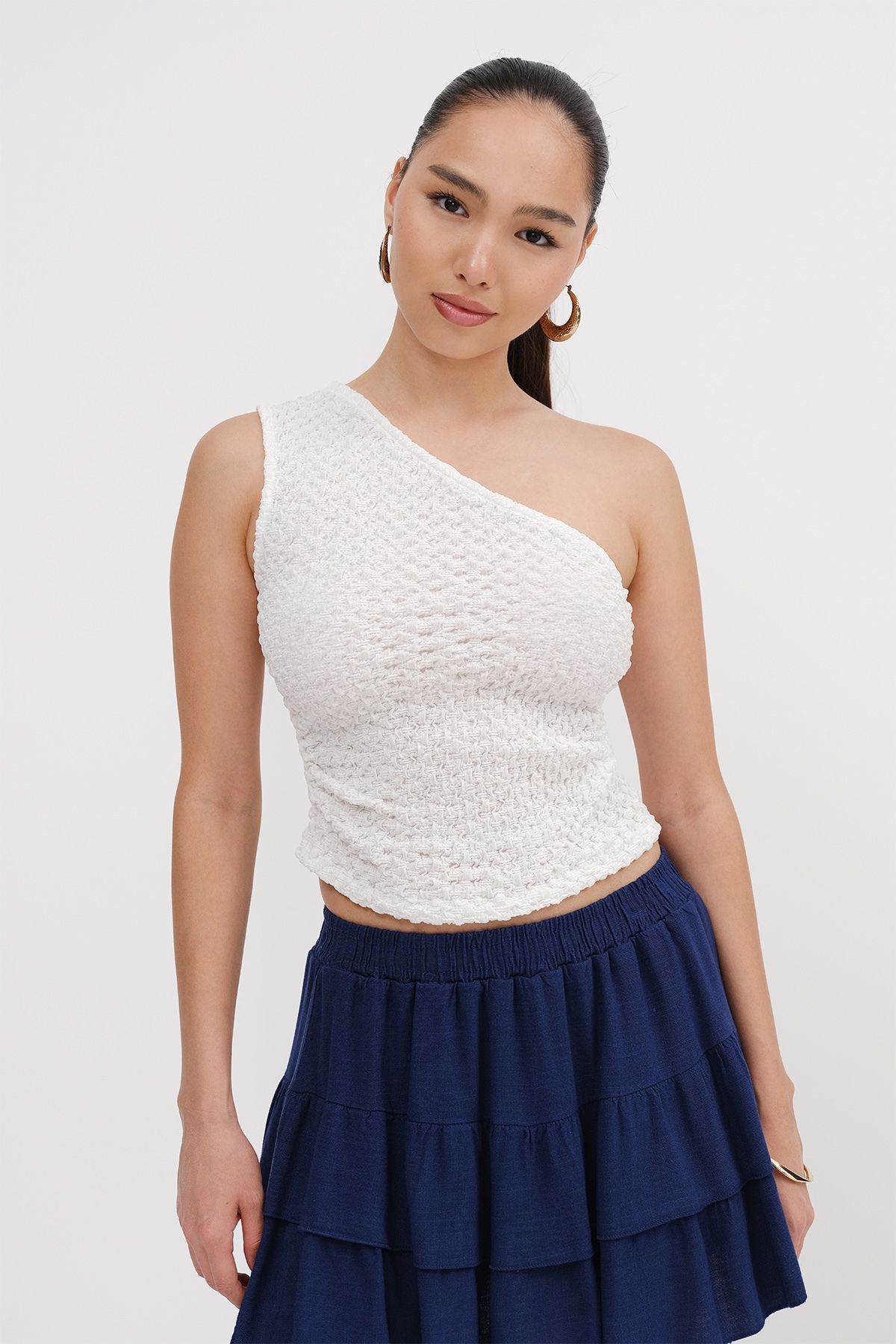 Addax-One Shoulder Textured Blouse A0522 6