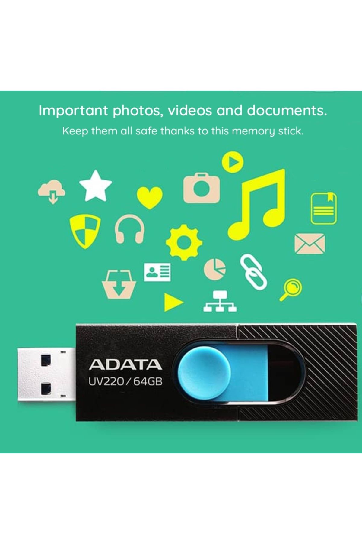 Adata-Memory Stick Usb 2.0 Flashdrive, 64gb, , Memory Stick Uv220, Black 3