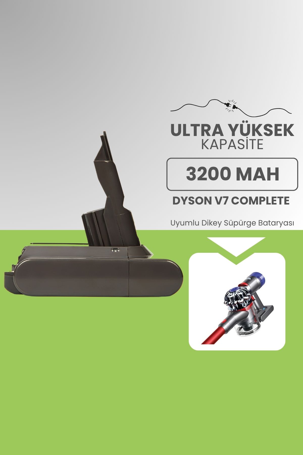 ROBOPİL Dyson V7 Complete Uyumlu Batarya (ULTRA YÜKSEK KAPASİTE) 21.6 V 3200mah Dikey Süpürge Bataryası