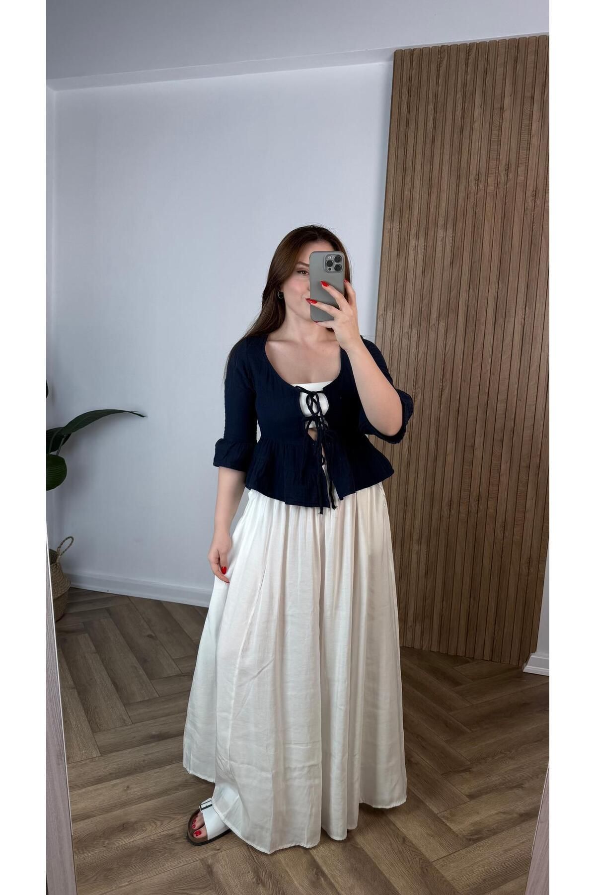 songül özdeş Yeni Sezon Bağlamalı Crop Yarım Kol Bluz