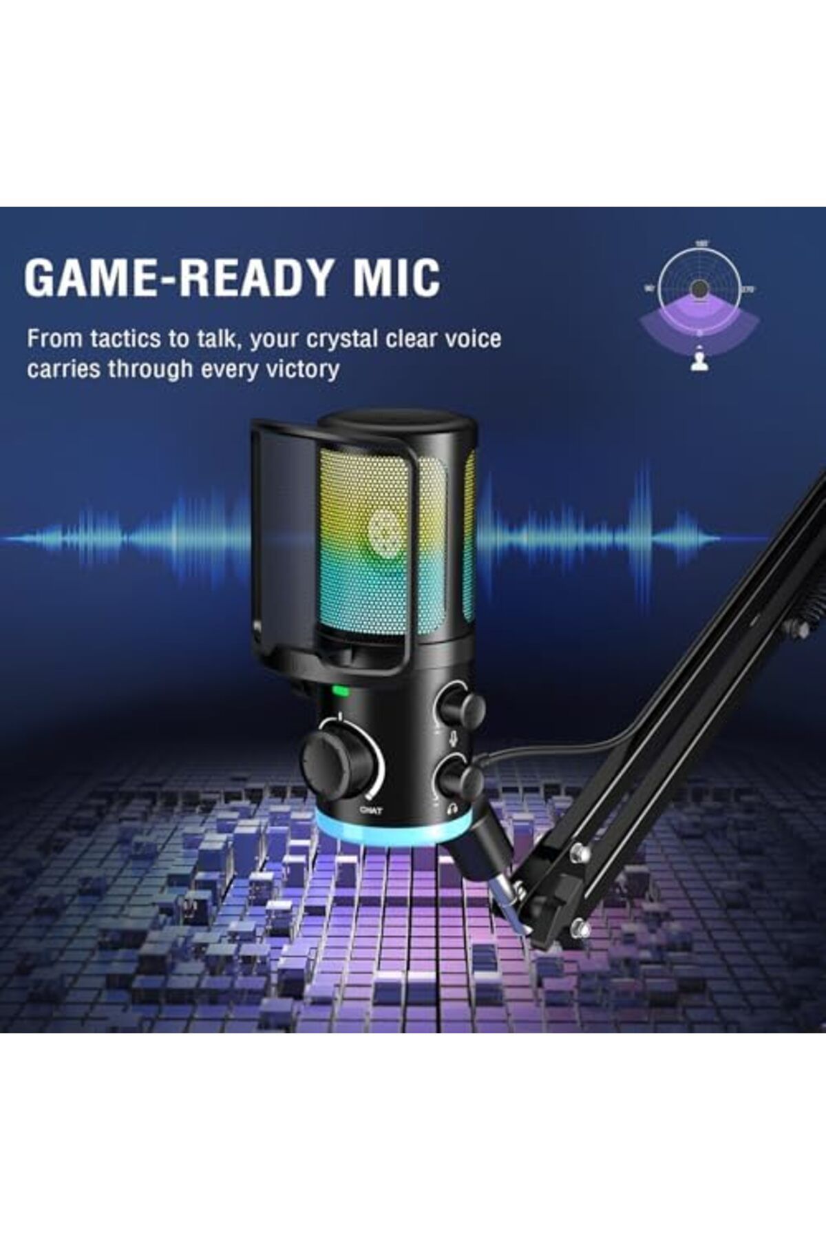 Fifine-AM6T USB Streaming Microphone for PC Gaming, Professional Condenser Mic with RGB, Noise Cance 8