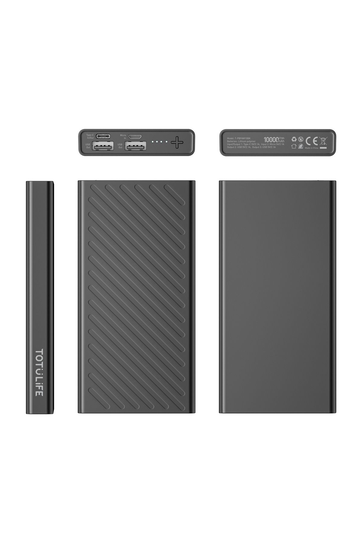Totulife-FAME Series 10000mAh Power Bank - Type-C & Micro USB Input, Dual USB Output for Fast Charging 6
