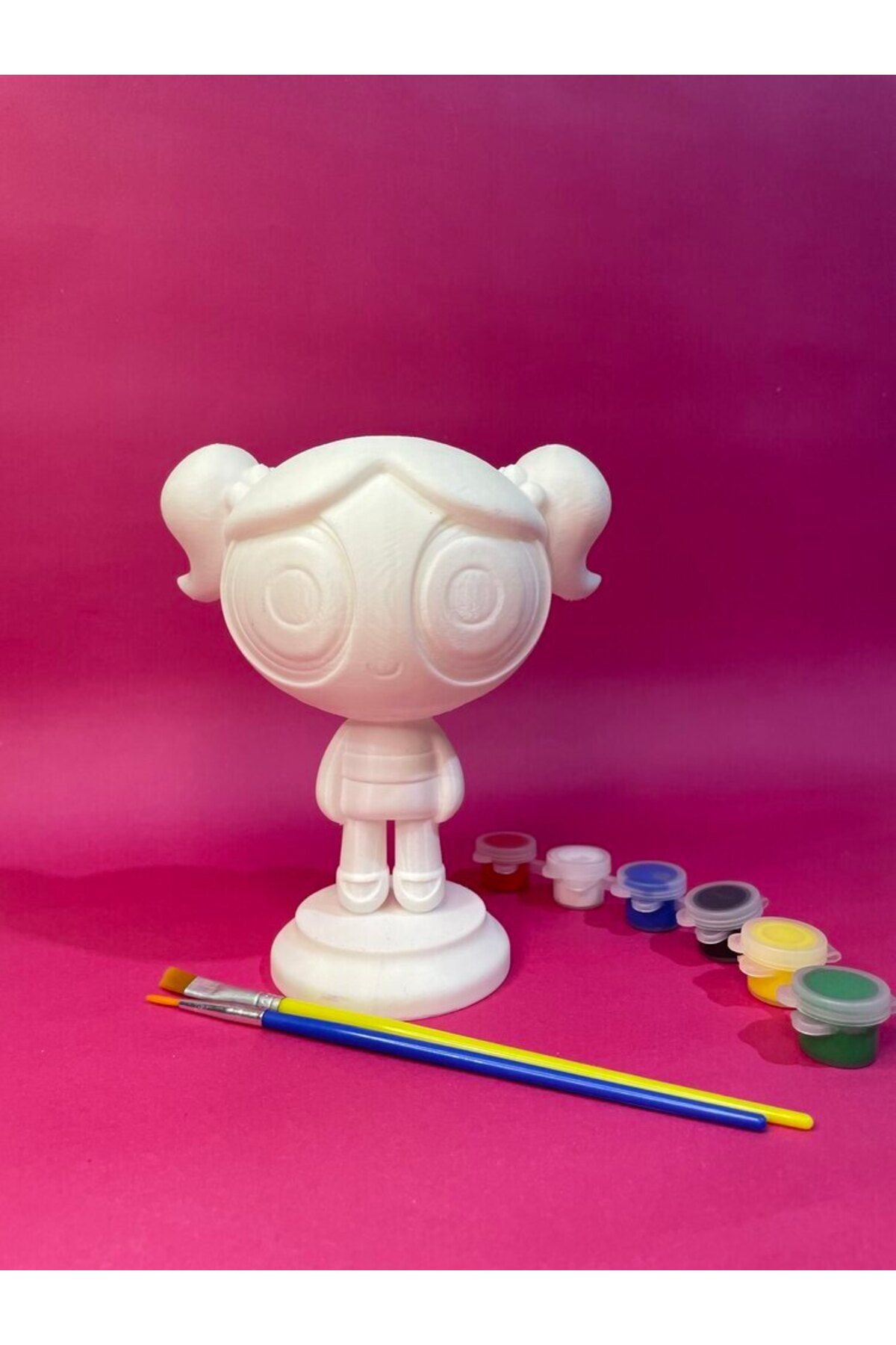 Nobrand Powerpuff Girls – Bubbles Figür Boyama Seti | 15 cm | 6 Renk Akrilik Boya + 2 Fırça