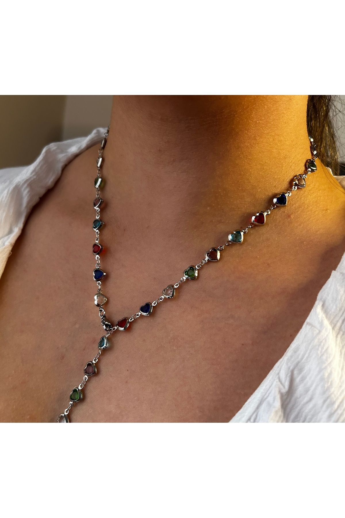 shop RENKLİ KALPLİ TAŞLI Y KOLYE