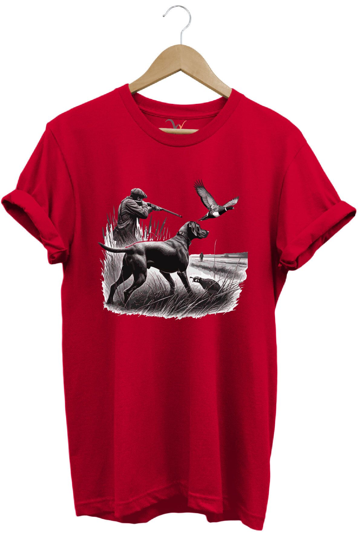 WİDİ Avcılık Temalı Kuş Avı ve Av Köpeği Baskılı %100 Pamuk Regular Fit T-Shirt