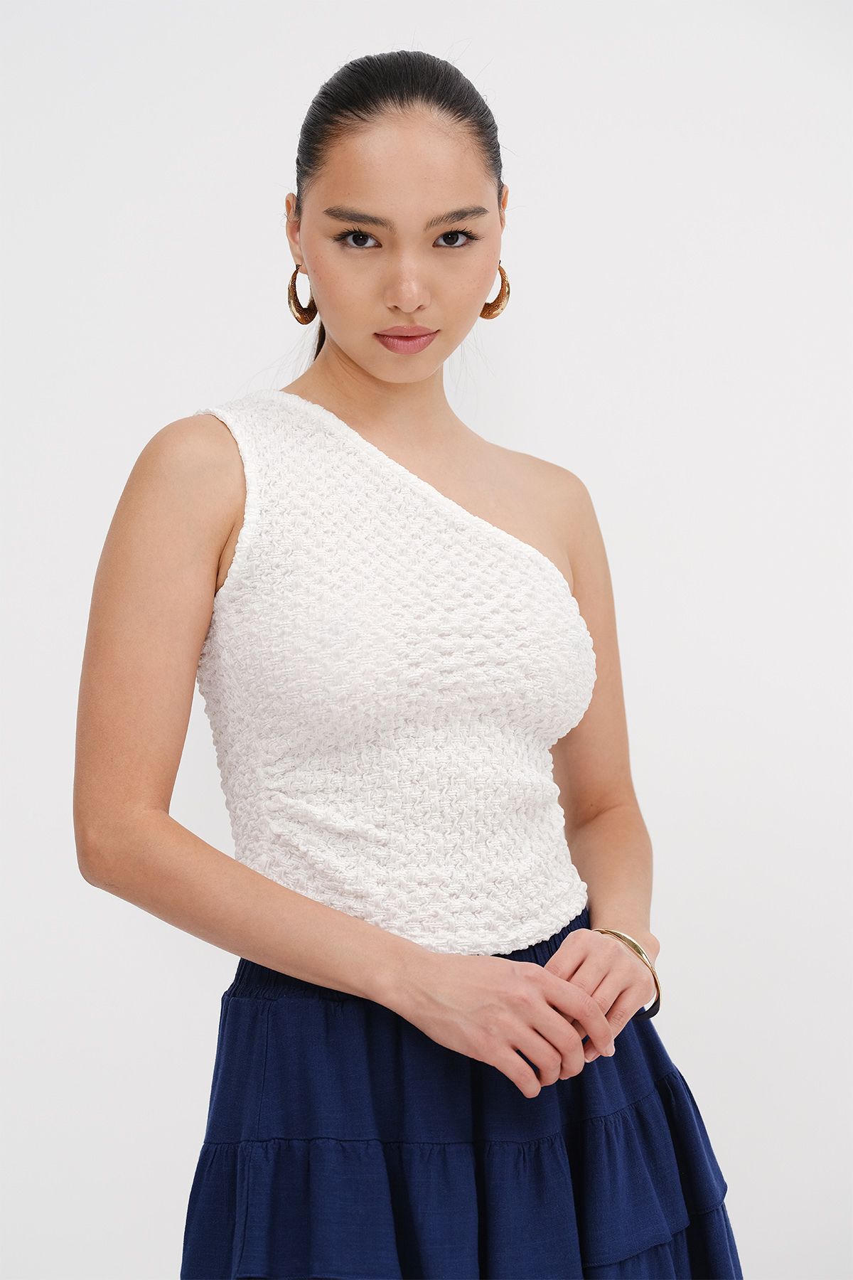 Addax-One Shoulder Textured Blouse A0522 4