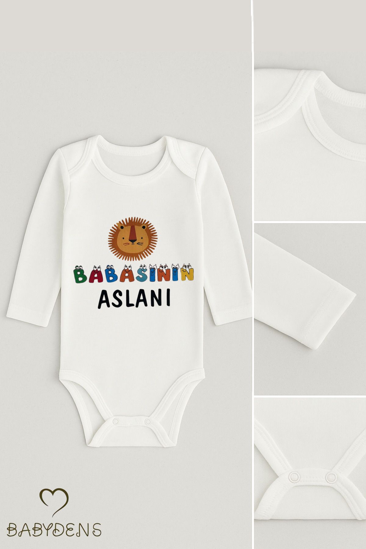 BABYDEN'S “Babasının Aslanı” Yazılı Uzun Kollu Bebek Body %100 Pamuk Bebek Zıbın Aslan Figürlü Body 0-24 Ay