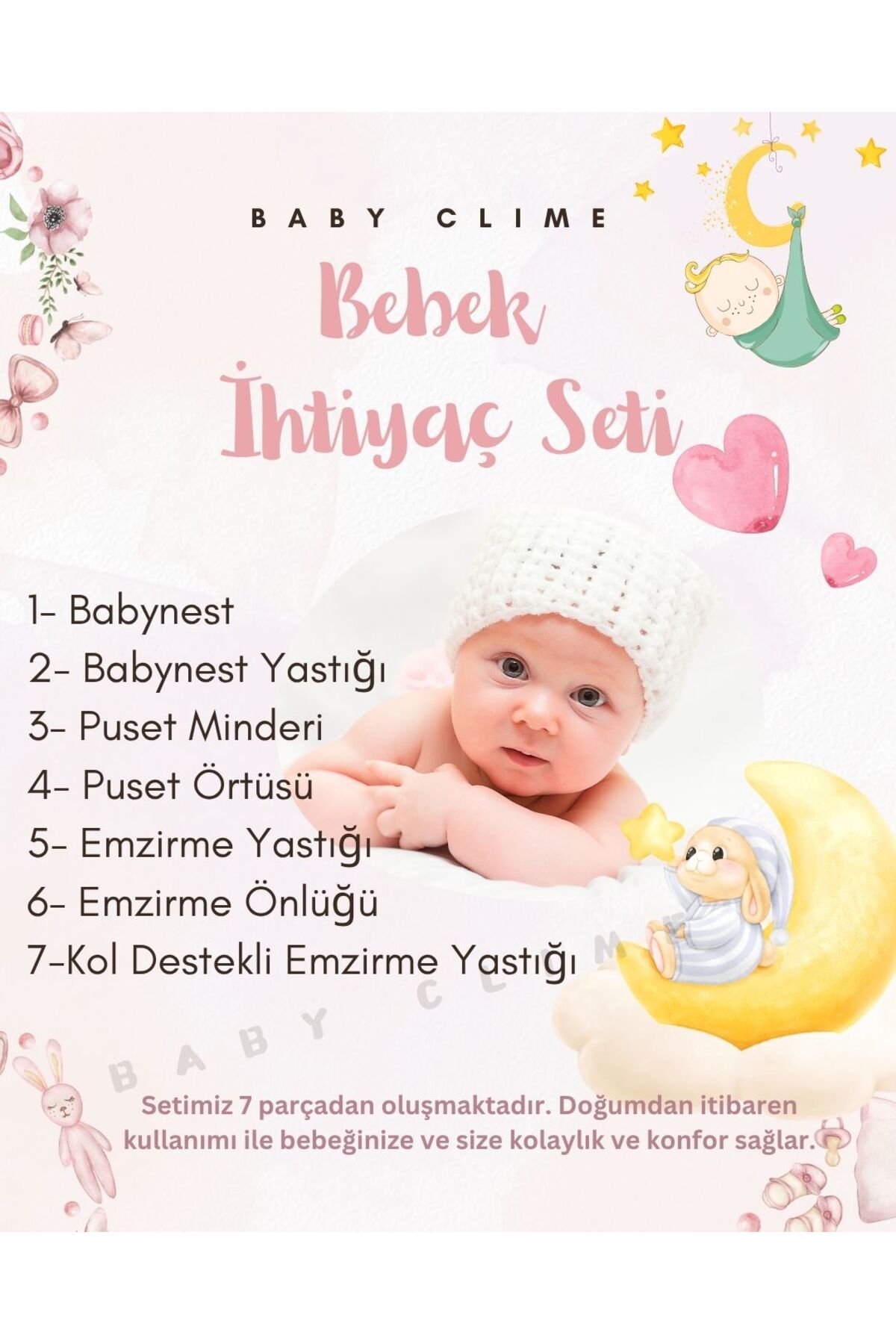 bebek_iklimi 7 Parça Bebek Seti – Babynest Anne Yanı Yatak, Puset Takımı, Emzirme Yastığı ve Minderi fotoğrafı 2 (önizleme)