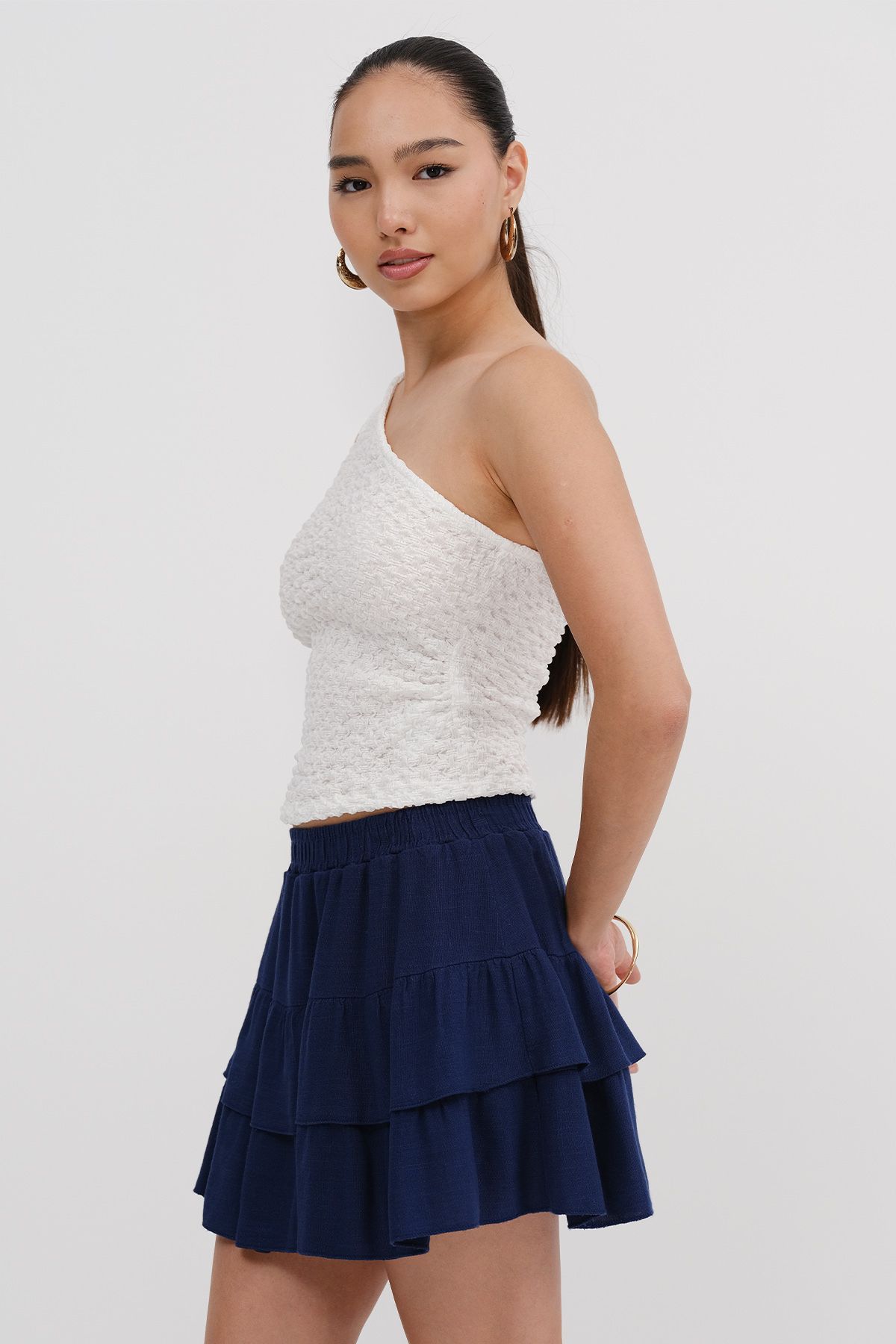 Addax-One Shoulder Textured Blouse A0522 2
