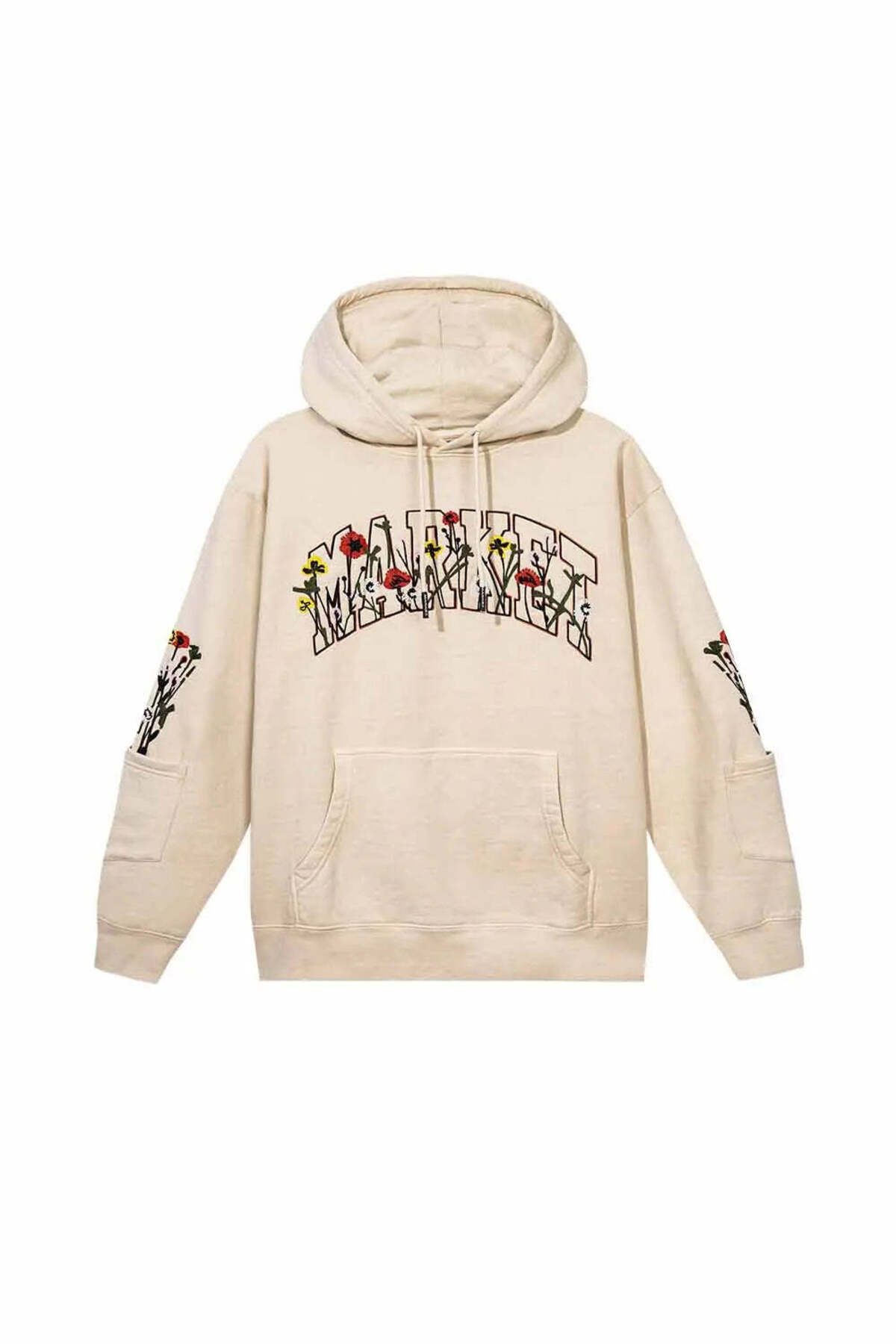 American Rag Cie 100% Pamuk Krem Renk Bouquet Kapüşonlu Sweatshirt - Erkekler için Rahat Tasarım
