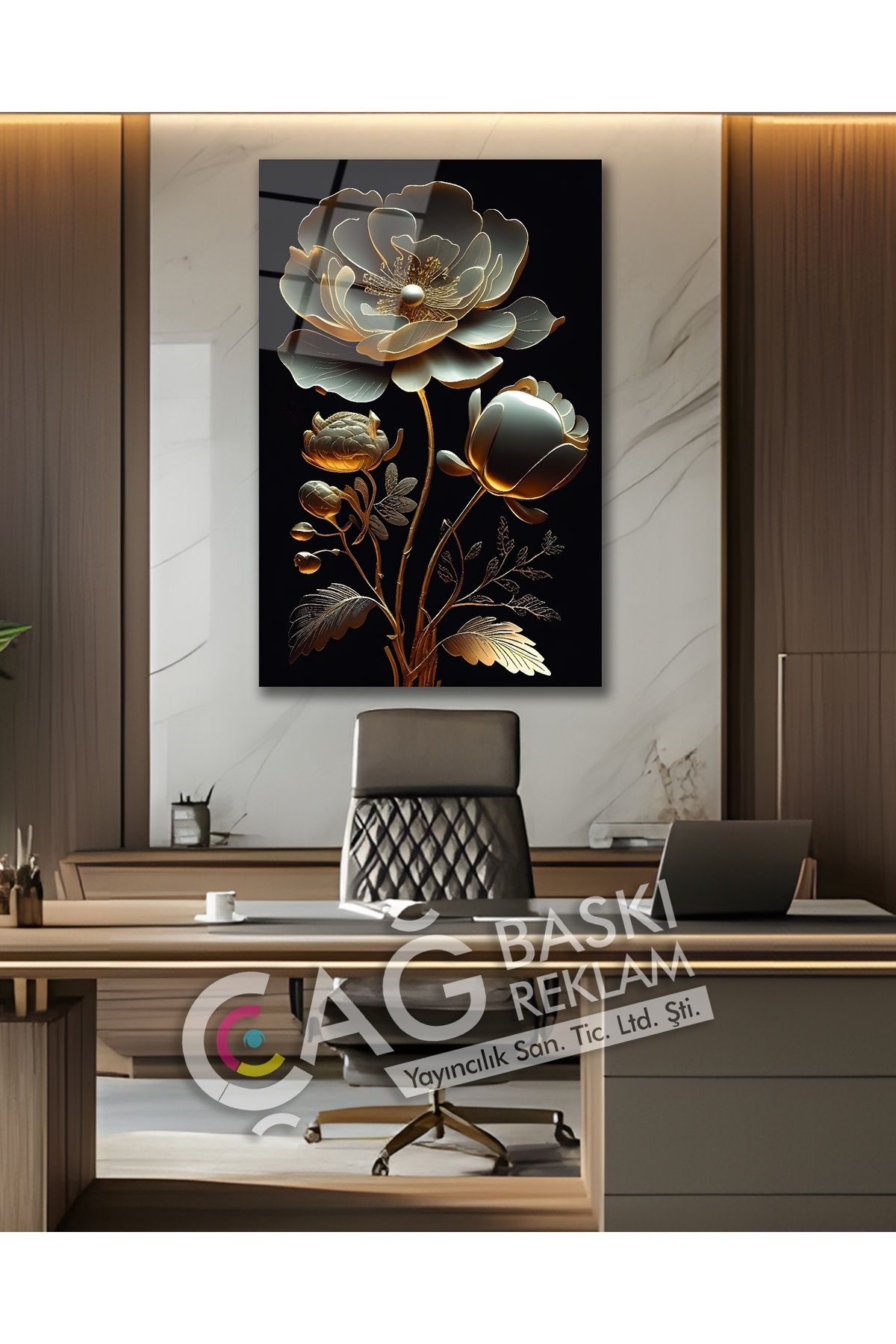 Çağ Baskı Çiçek Vitray Görünüm Göz Alıcı Estetik Şık Cam Tablo Modern Ev Ofis Salon Oda Dekoru Hediyelik