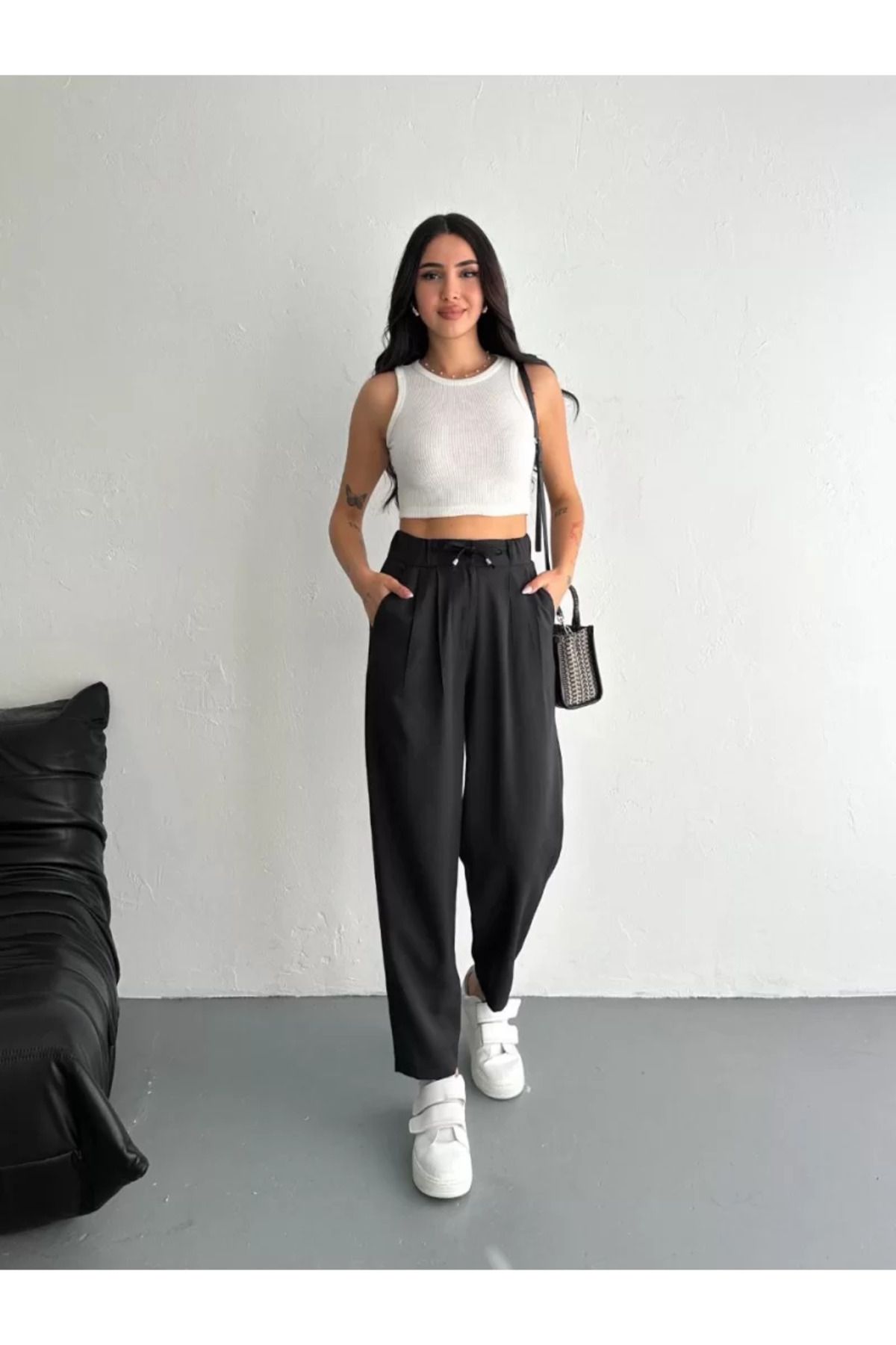 ruum fashions Kadın Yüksel Bel Rahat Boru Paça Pantalon