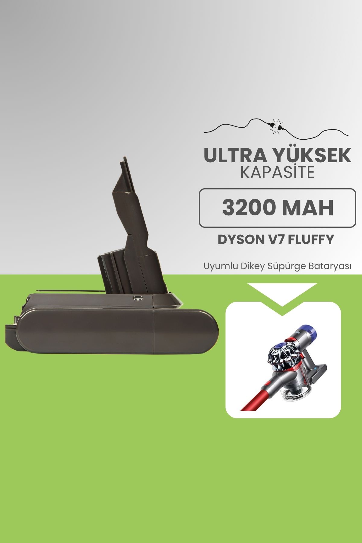 ROBOPİL Dyson V7 Fluffy Uyumlu Batarya (ULTRA YÜKSEK KAPASİTE) 21.6 V 3200mah Dikey Süpürge Bataryası