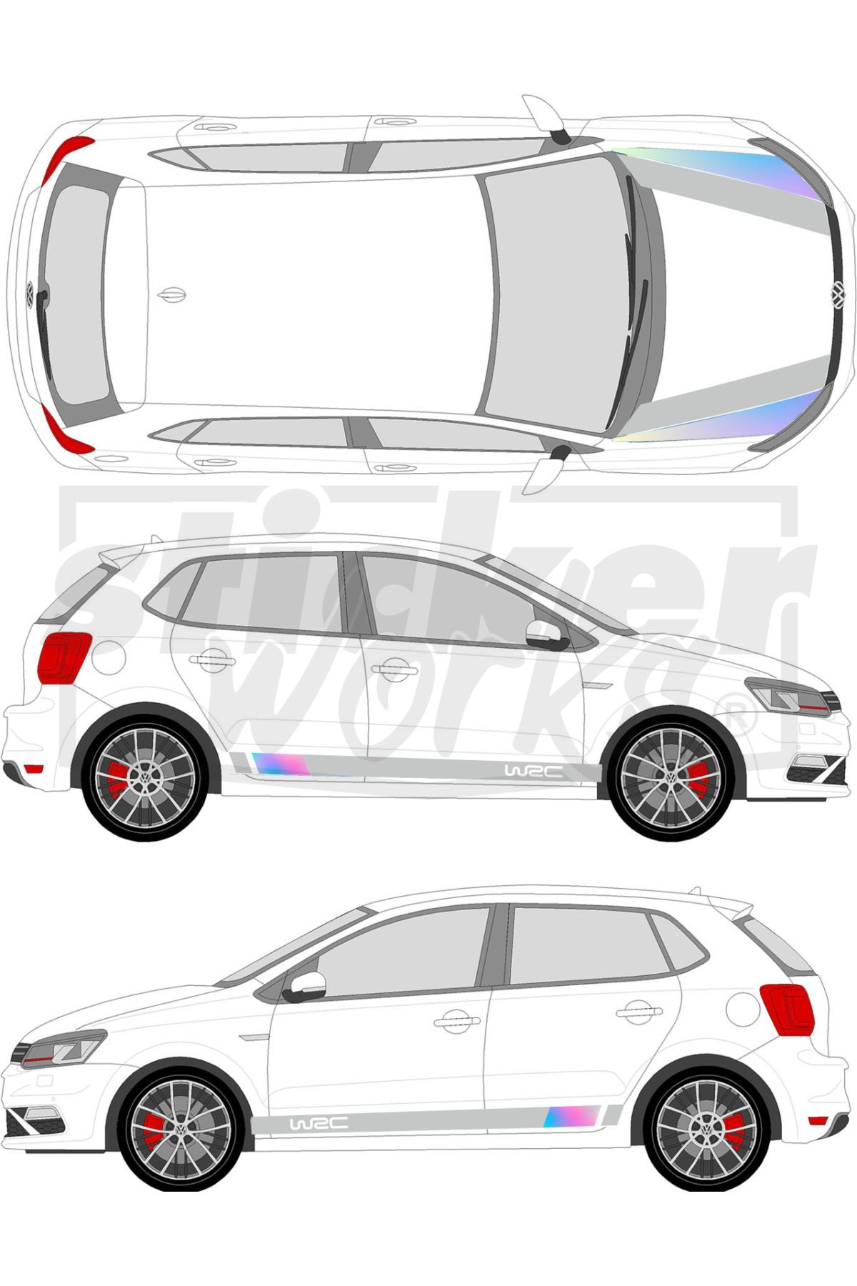 Sticker Works Vw Polo Wrc Sticker Seti - WRC Kaput Şerit - WRC Yan Şerit