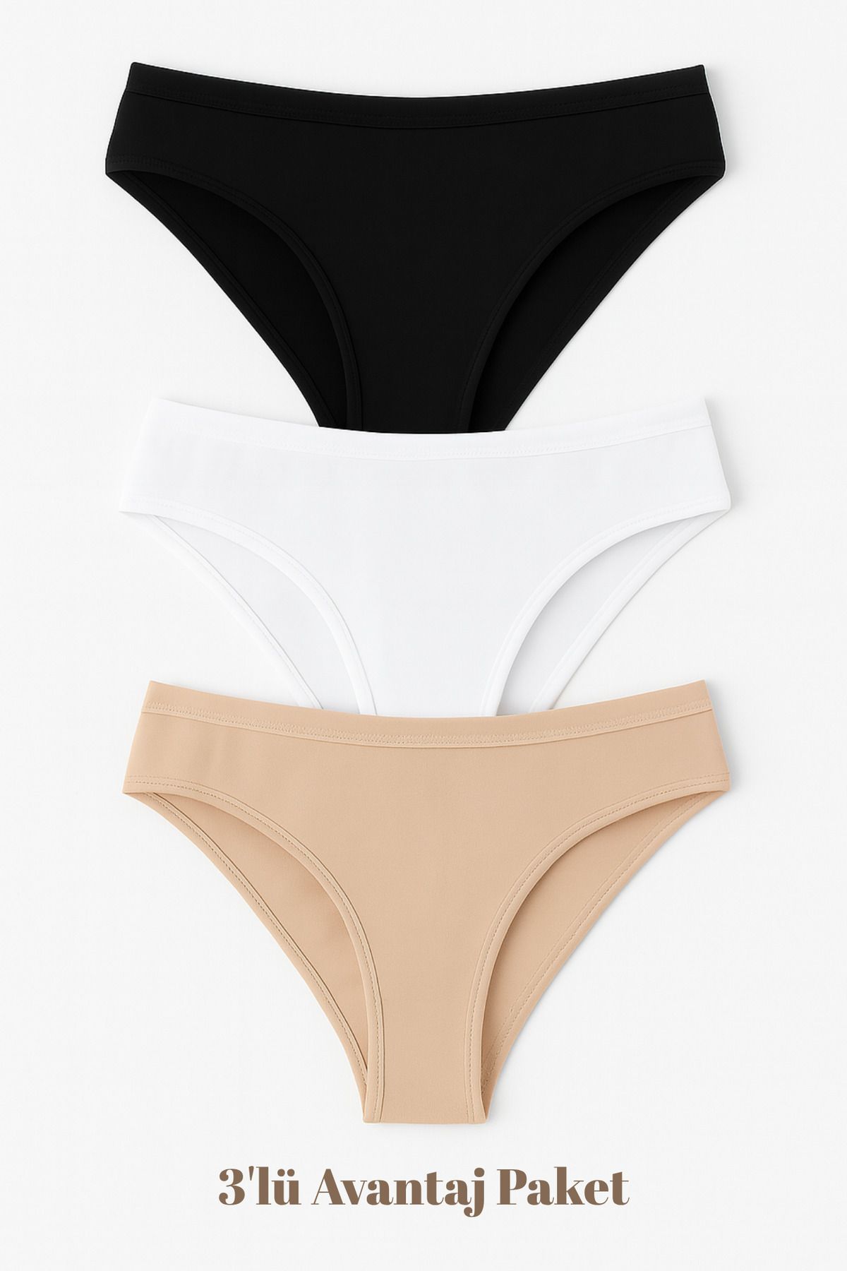 Aydoğan Kadın Bikini Külot Siyah-Beyaz-Ten 3'lü Paket