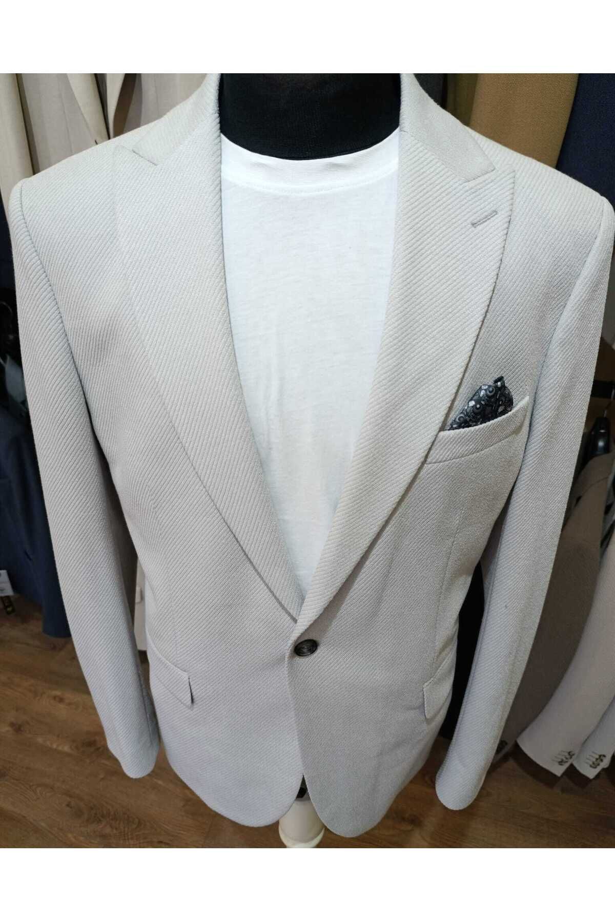 Ted Davıd Açık Gri Yarım Astarlı Tek Düğme Blazer Ceket