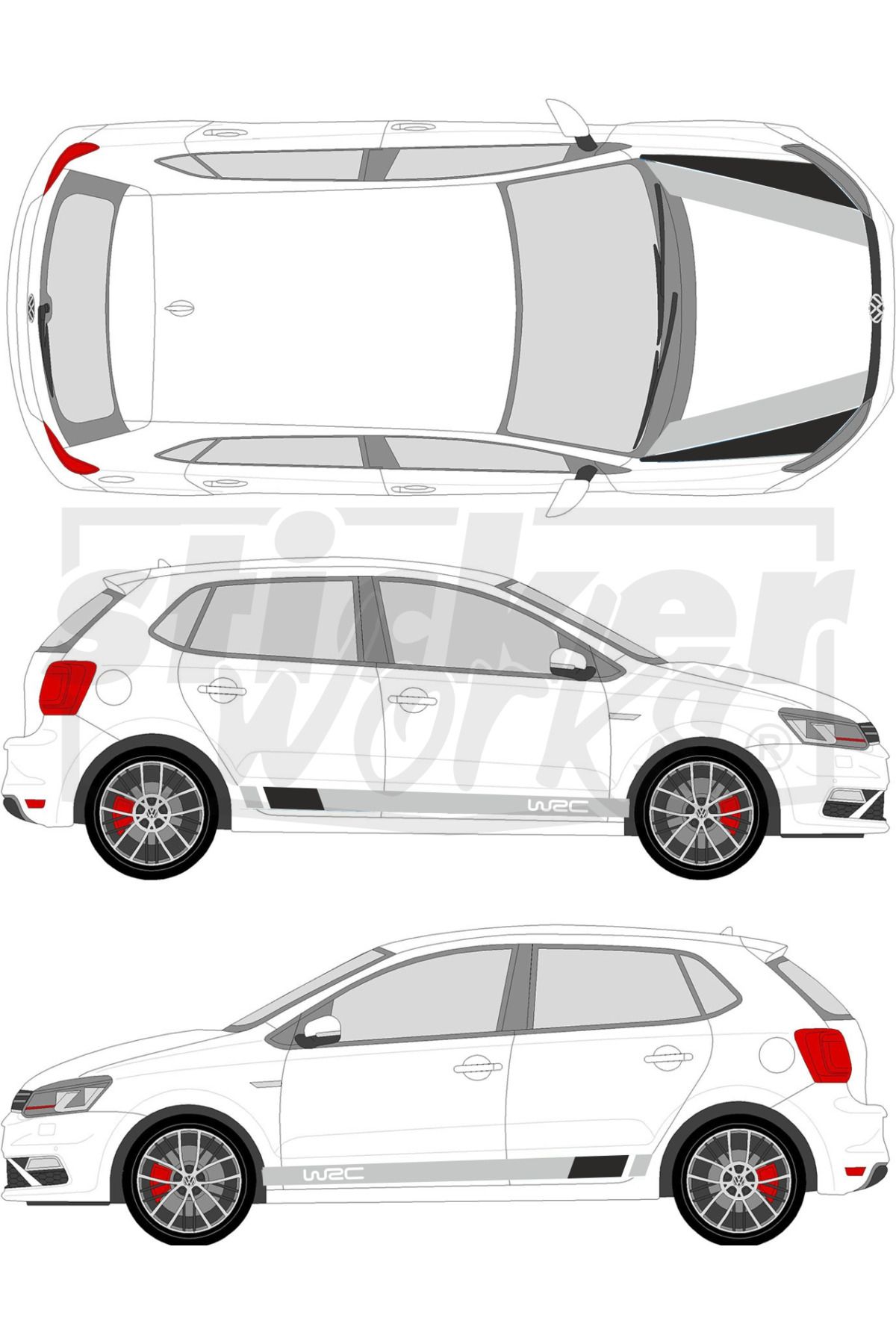 Sticker Works Vw Polo Wrc Sticker Seti - WRC Kaput Şerit - WRC Yan Şerit