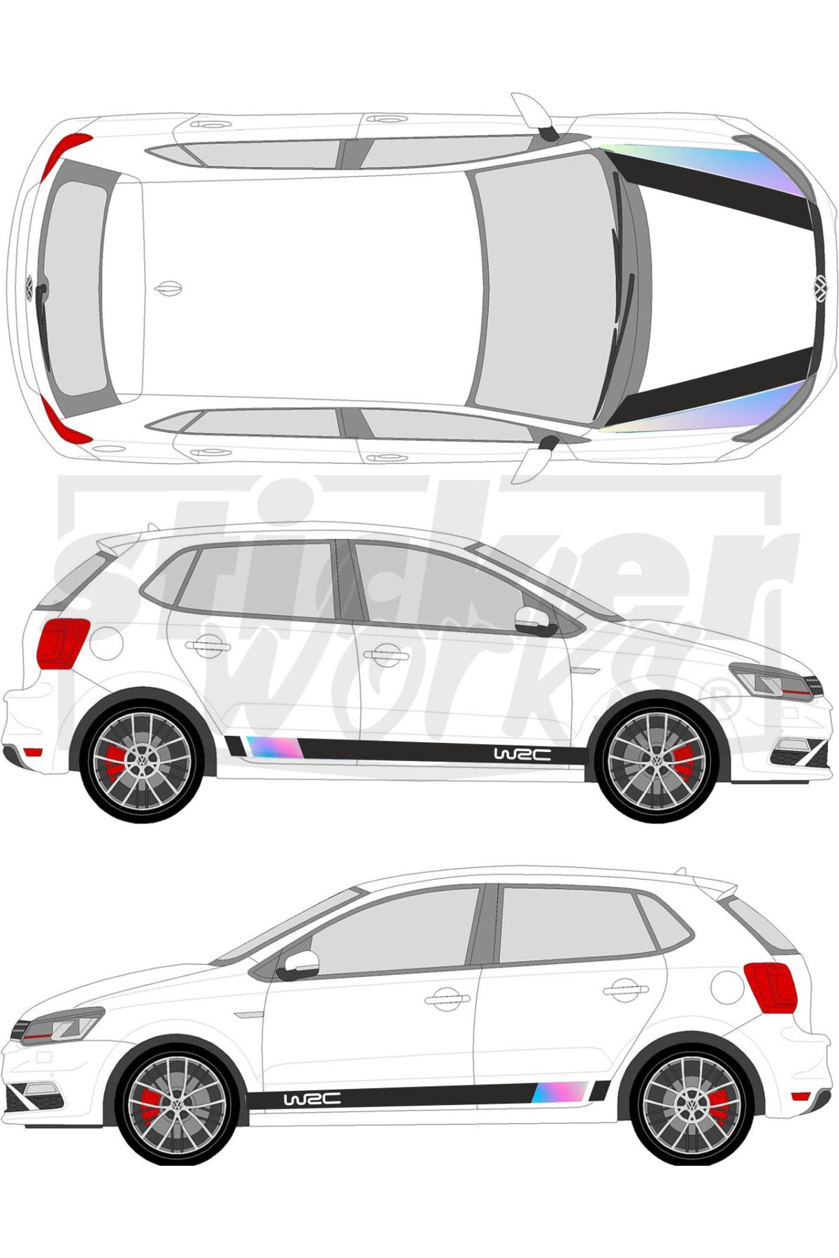 Sticker Works Vw Polo Wrc Sticker Seti - WRC Kaput Şerit - WRC Yan Şerit