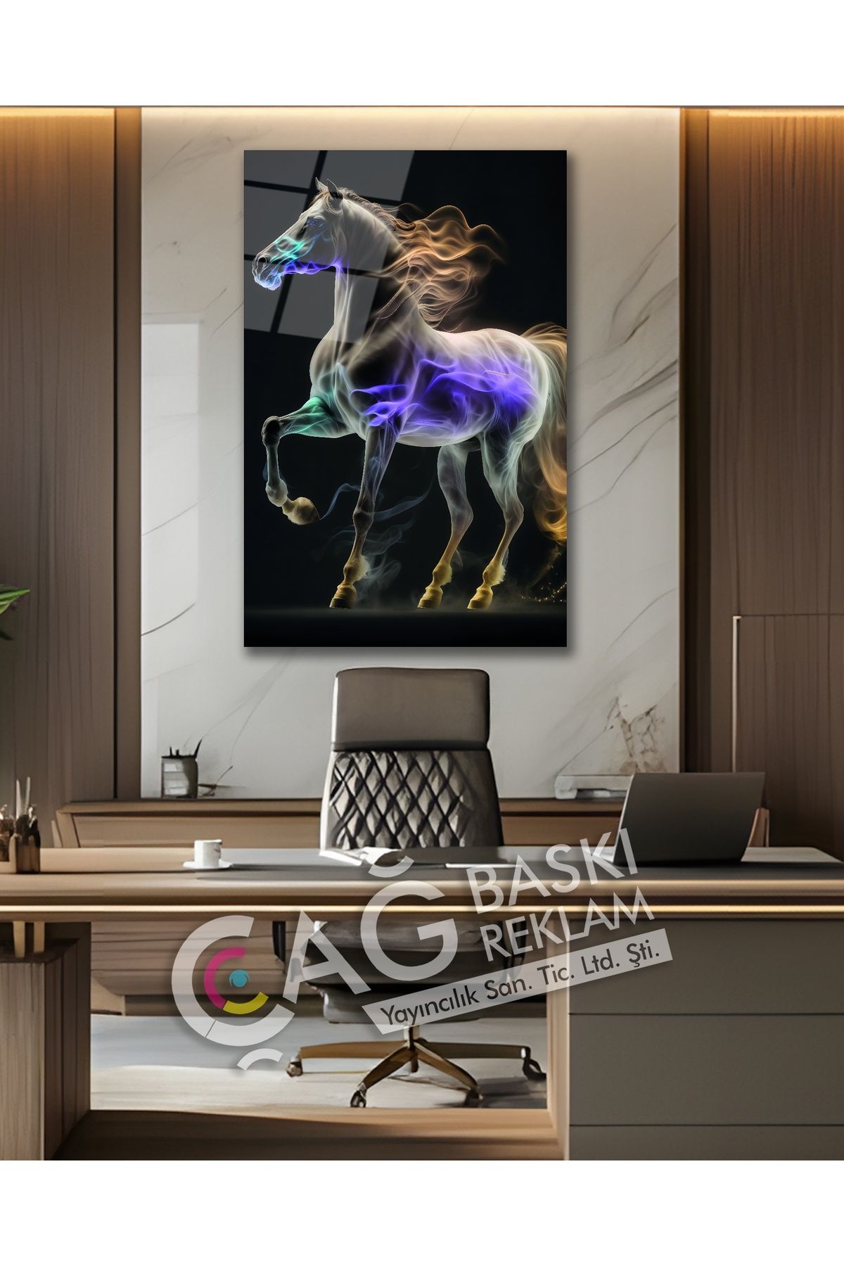Çağ Baskı At Beyaz Göz Alıcı Estetik Şık Cam Tablo Modern Ev Ofis Salon Duvar Oda Dekoru Hediyelik