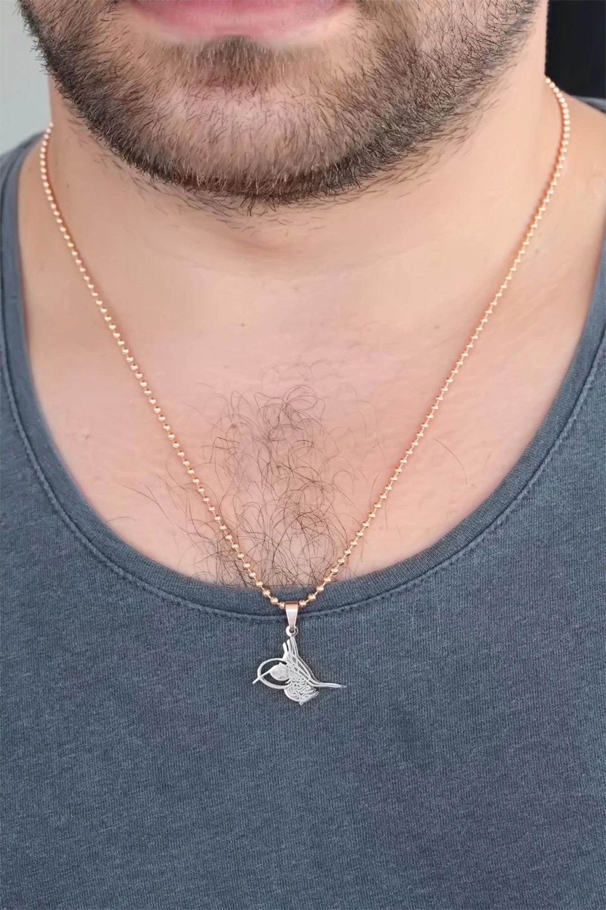 Moco Rose Renk Metal Osmanlı Tuğra Figürlü Erkek Kolye