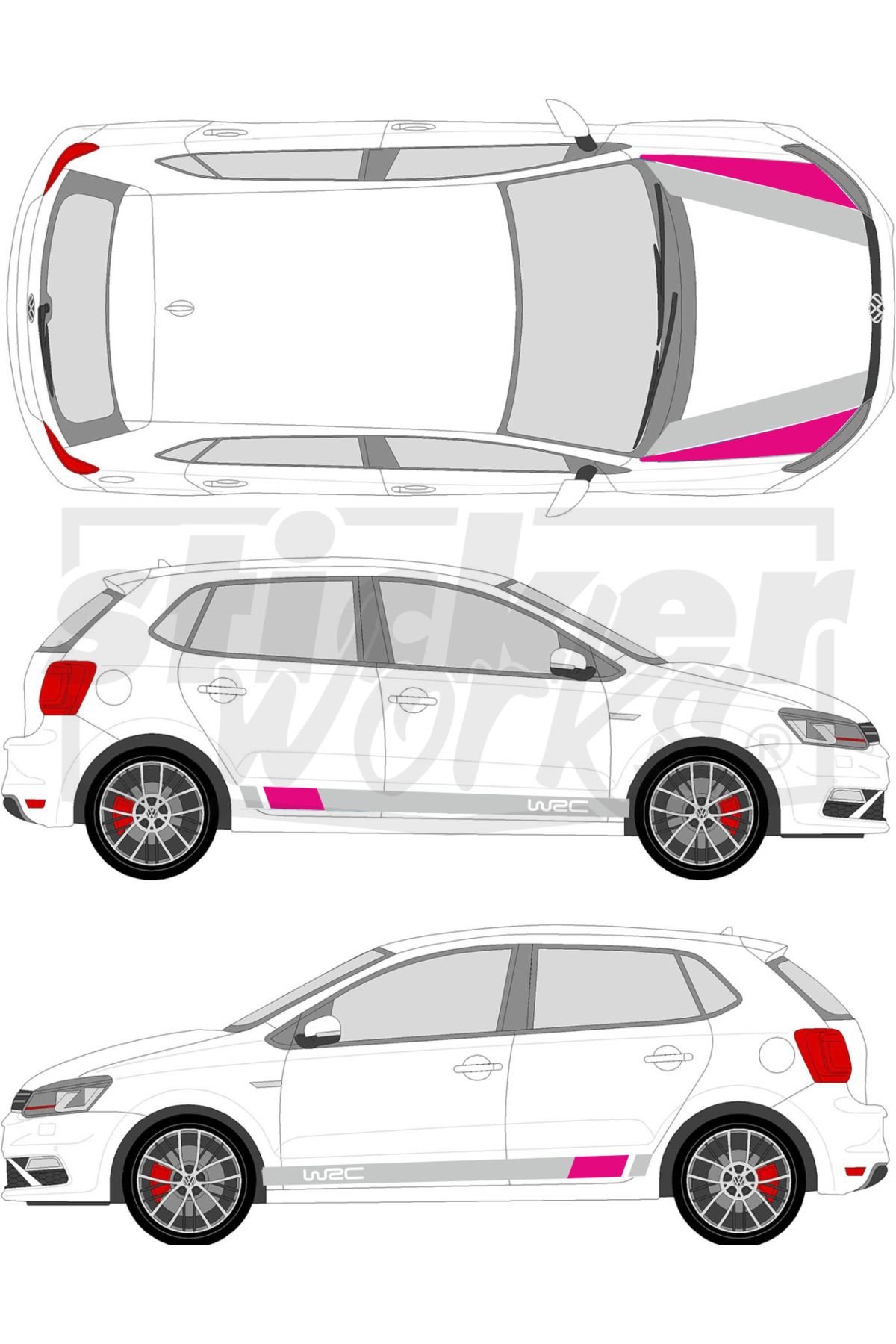 Sticker Works Vw Polo Wrc Sticker Seti - WRC Kaput Şerit - WRC Yan Şerit