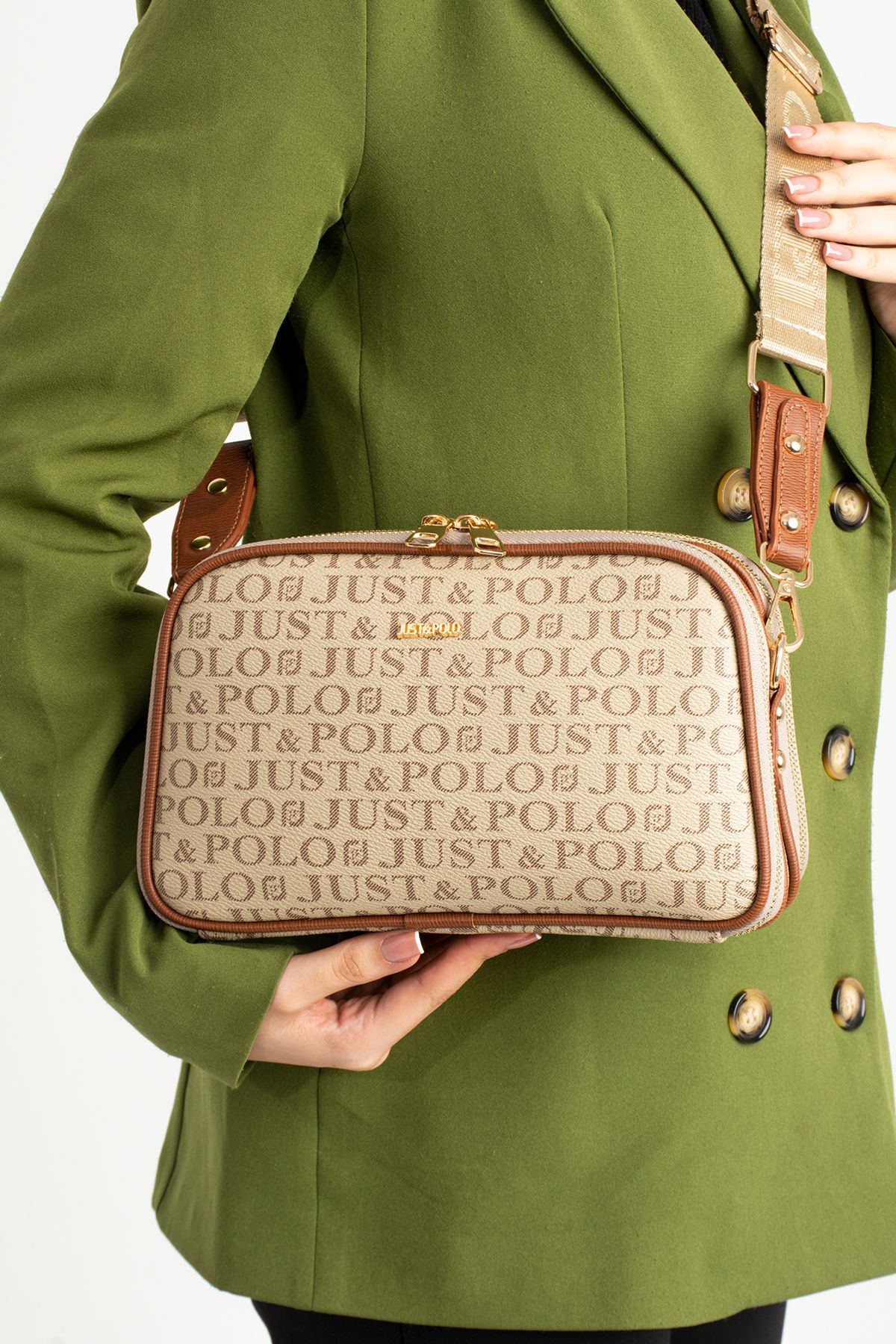 Just Polo Yuri 2053 Emprime Suni Deri Kadın El ve Omuz Çantası (Ebat:En 28 x Boy 17 Cm)