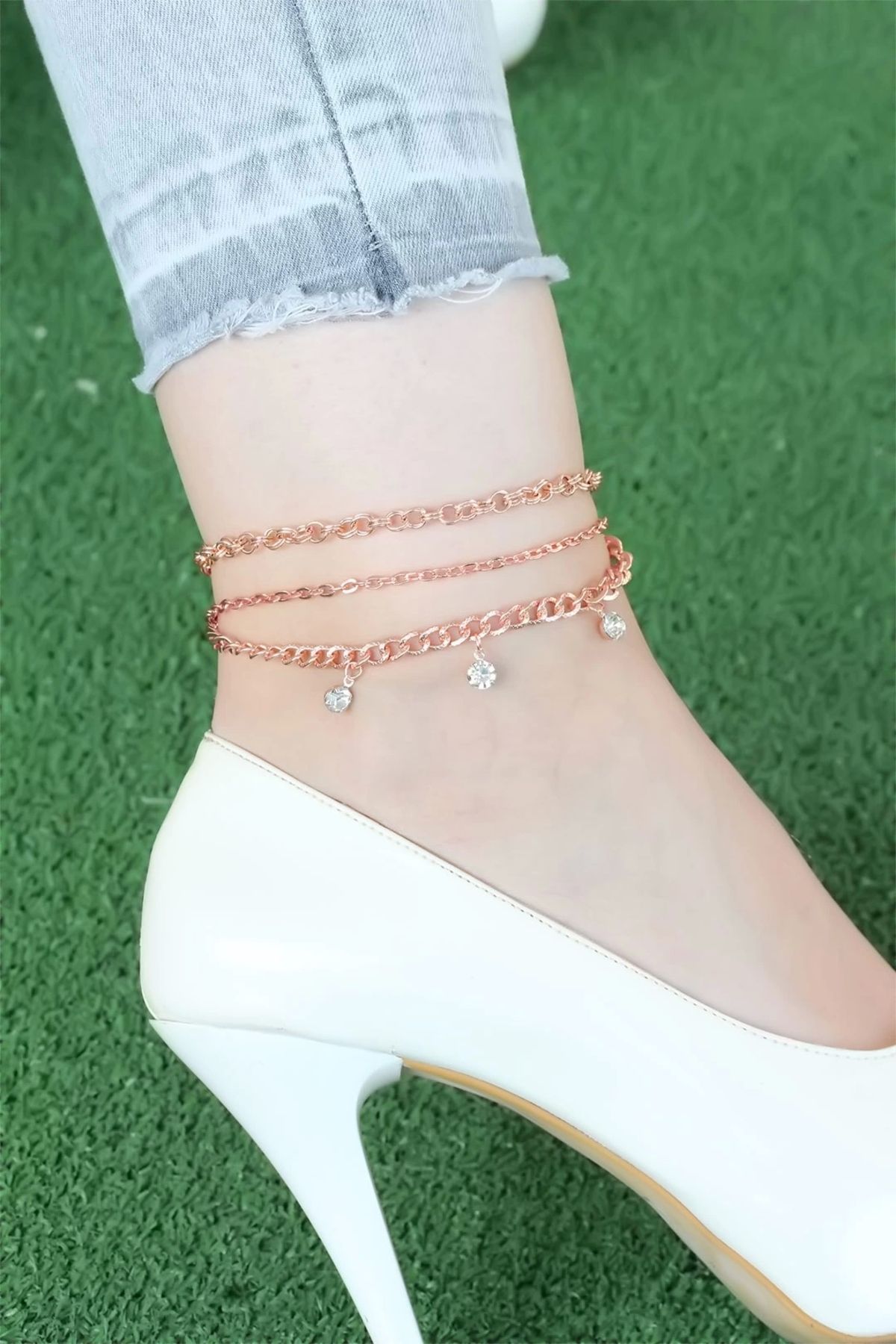 Moco Zirkon Taşlı Rose Renk Zincirli Hal Hal