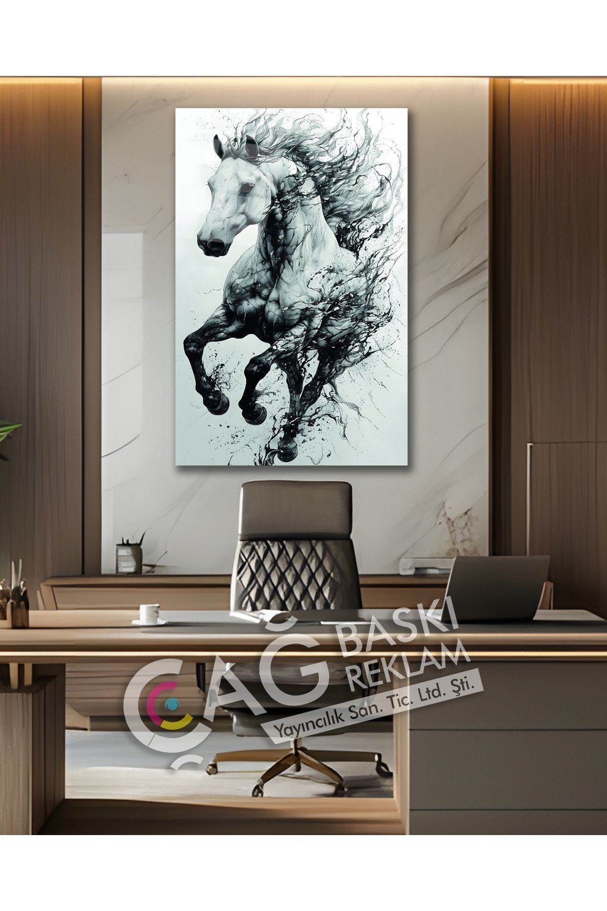 Çağ Baskı At Beyaz Göz Alıcı Estetik Şık Cam Tablo Modern Ev Ofis Salon Duvar Oda Dekoru Hediyelik