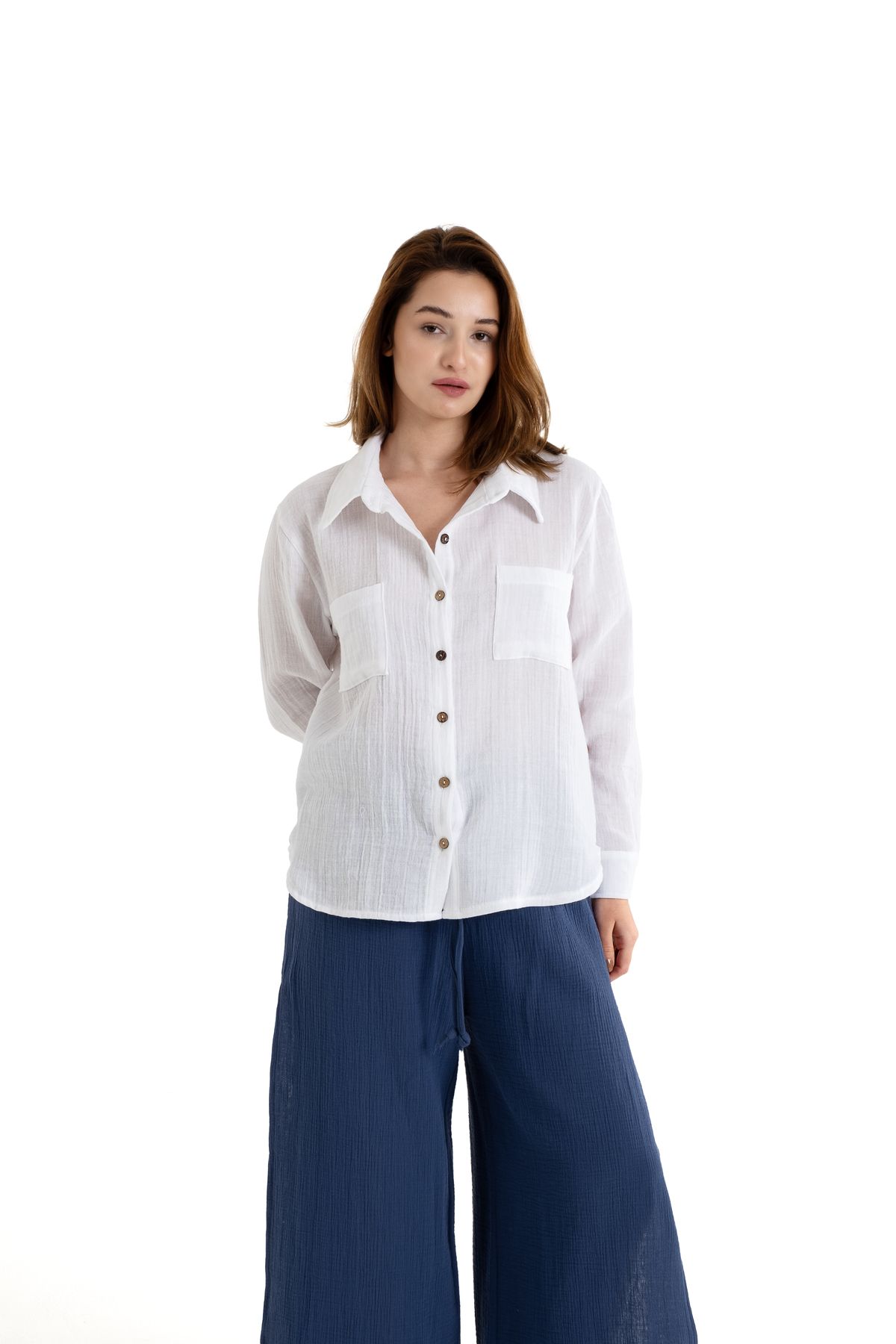 PANCHY CANKY Slim fit 2 Kat Müslin Kadın Gömlek %100 Pamuk