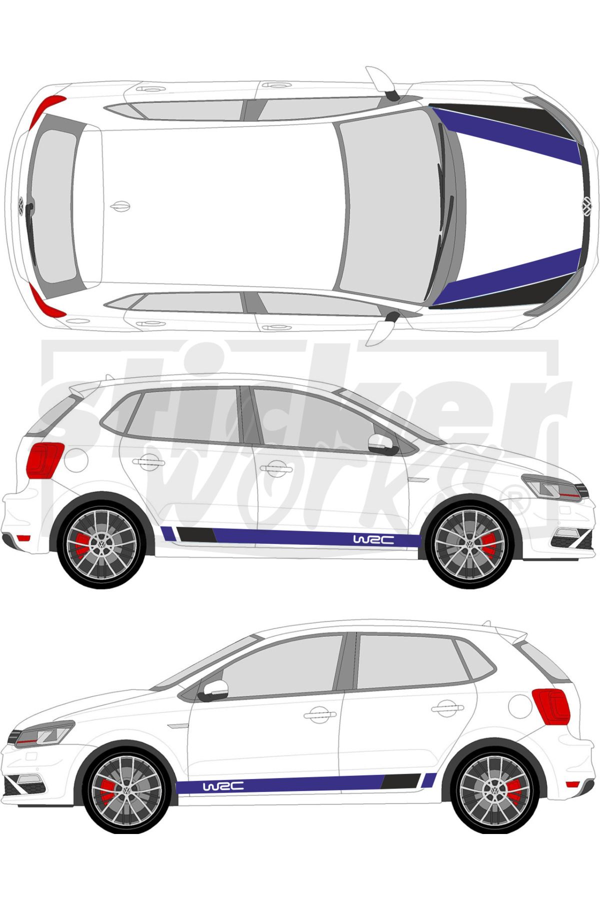 Sticker Works Vw Polo Wrc Sticker Seti - WRC Kaput Şerit - WRC Yan Şerit