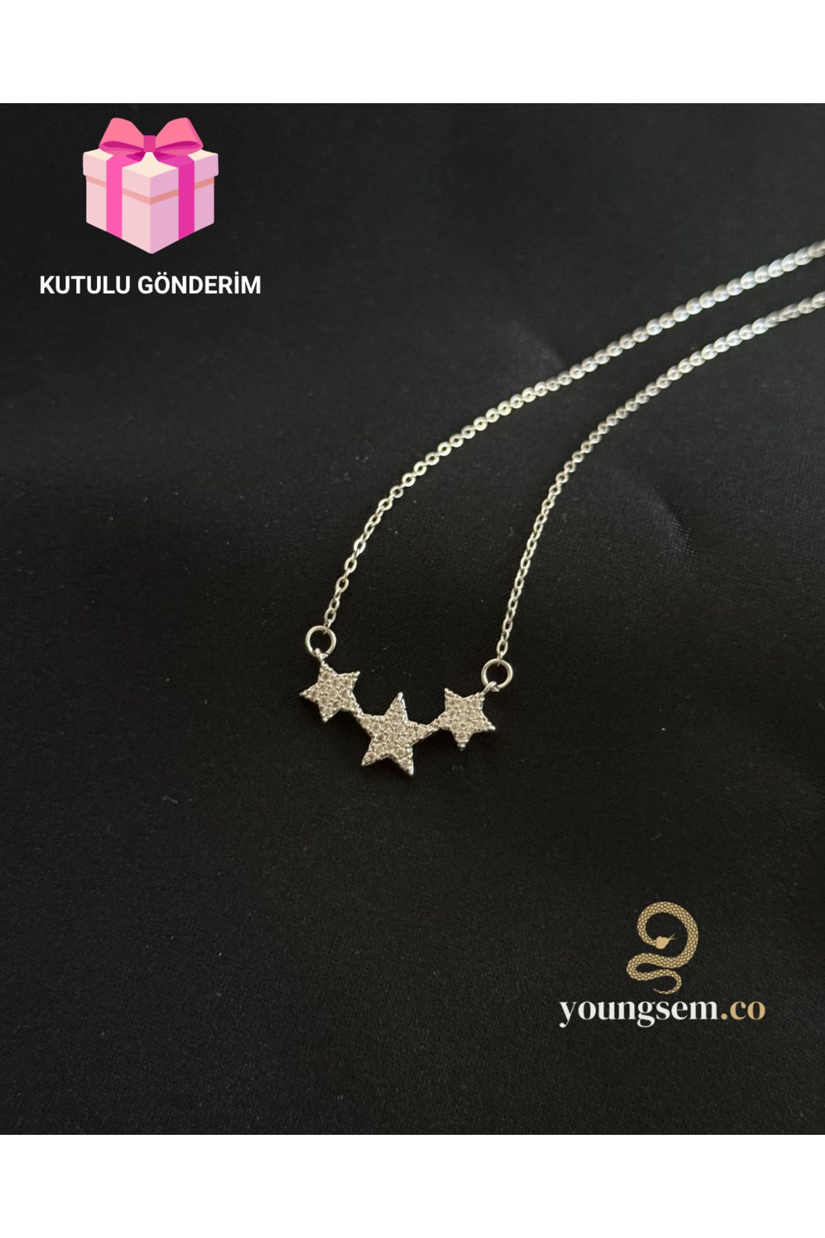youngsem 3 Yıldız Kolye Zirkon Taşlı Yeni Trend Kadın Çelik Kolye