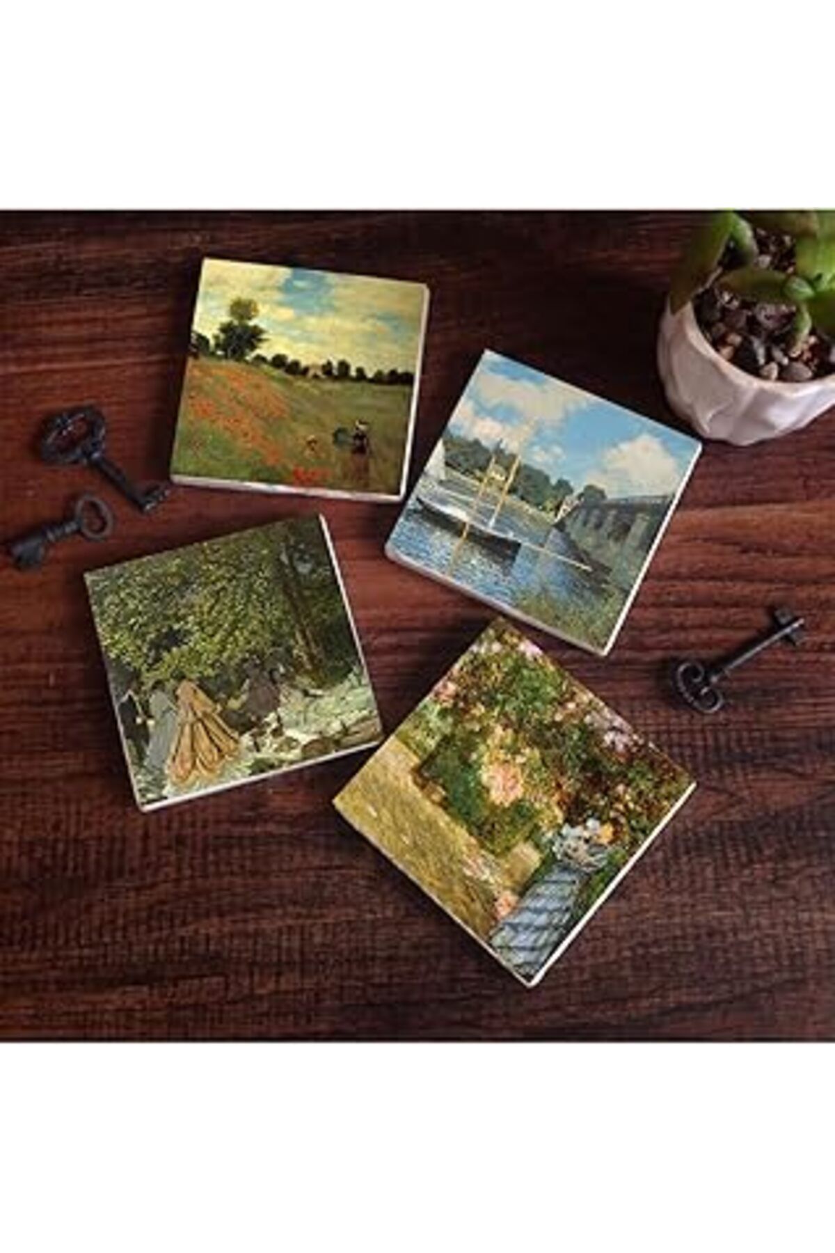 ASİTAN Pinecone Claude Monet Bahçede, Kırda Öğle Yemeği, Argenteuil'De Köprü, Gelincikler Taş Bardak Altlı