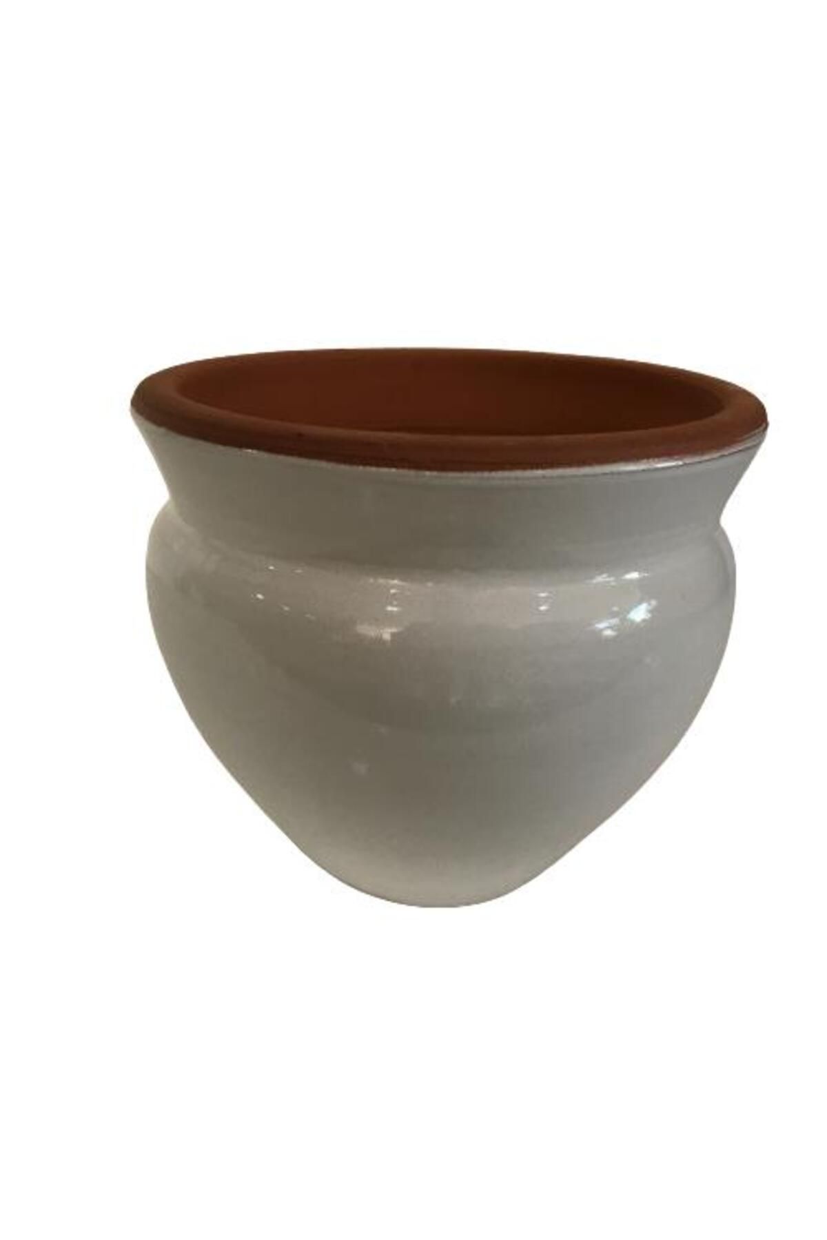önder botanik BEYAZ RENK SIRLI EL YAPIMI KÜÇÜK BOY TOPRAK SAKSI (12*12 CM)