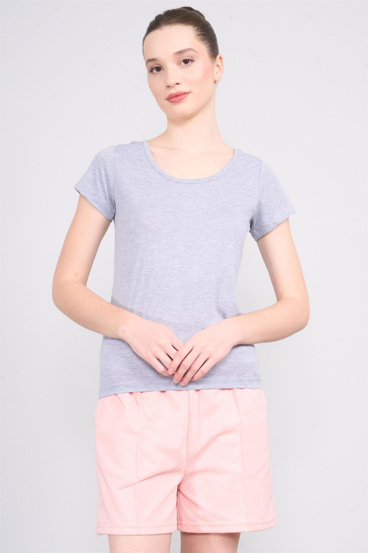 FİTHİT Çetinkaya Fithit 8469 Bisiklet Yaka 30/1 Compact Penye Süprem T-shirt Grimelanj