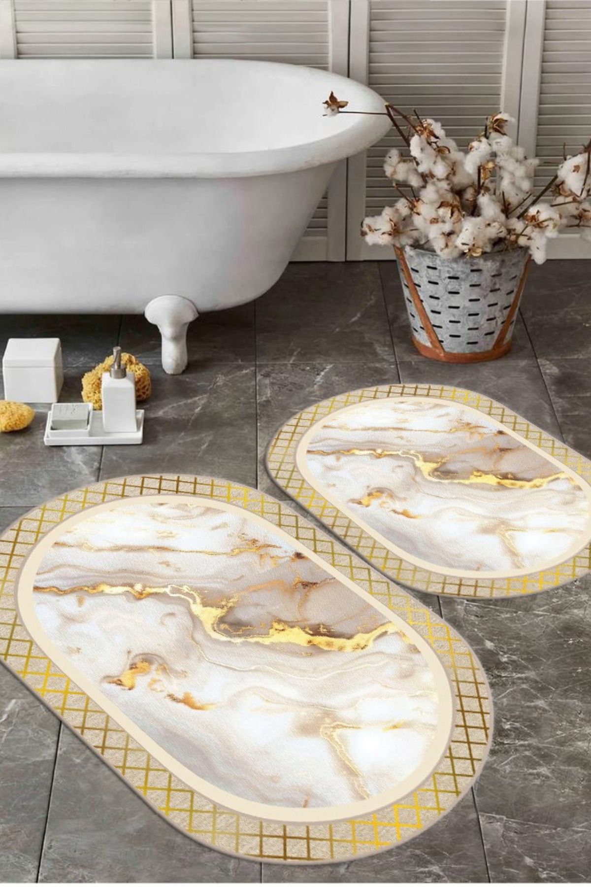 DERAS HOME 2'li Yıkanabilir Kaymaz Taban Banyo Paspası 60*100 Cm - 40*60 Cm