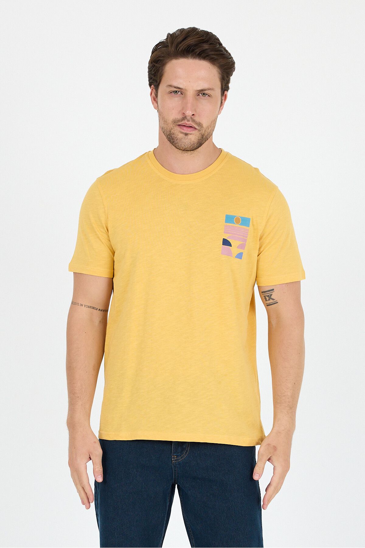 Rodi Erkek %100 Pamuk Bisiklet Yaka Kısa Kollu Baskılı T-Shirt Rahat ve Şık Günlük Tişört 0005