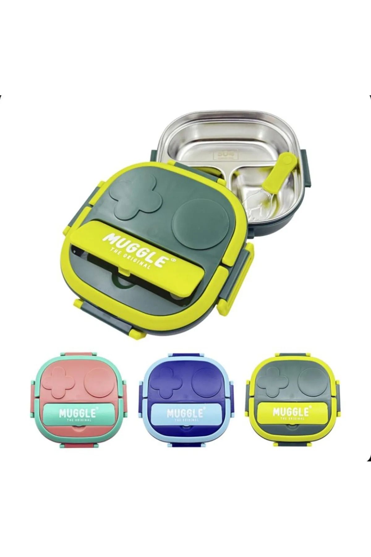 ALPA STORE MUGGLE 500 ML PASLANMAZ ÇELİK YEMEK KABI 3 BÖLMELİ BESLENME KABI LUNCH BOX YEMEK TERMOSU SEFER TASI