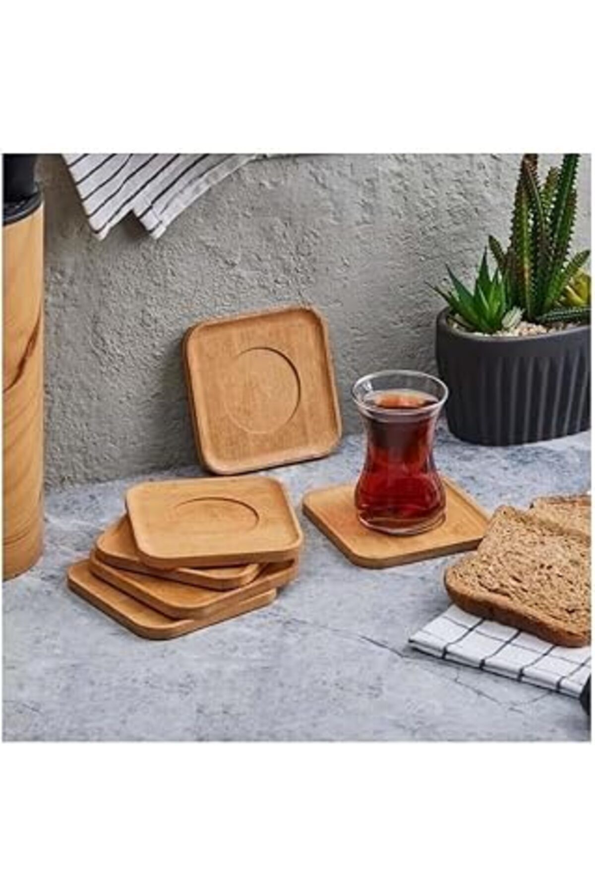 ASİTAN Orret Home 6adet Bambu Çay Tabağı, Çay Bardağı Altlığı, Estetik Sunum Sunumluk, Doğal Malzeme, Çevr