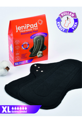 JeniPad Yıkanabilir Kadın Pedi Ultra Emici Sızdırmaz XL Siyah 2 Adet