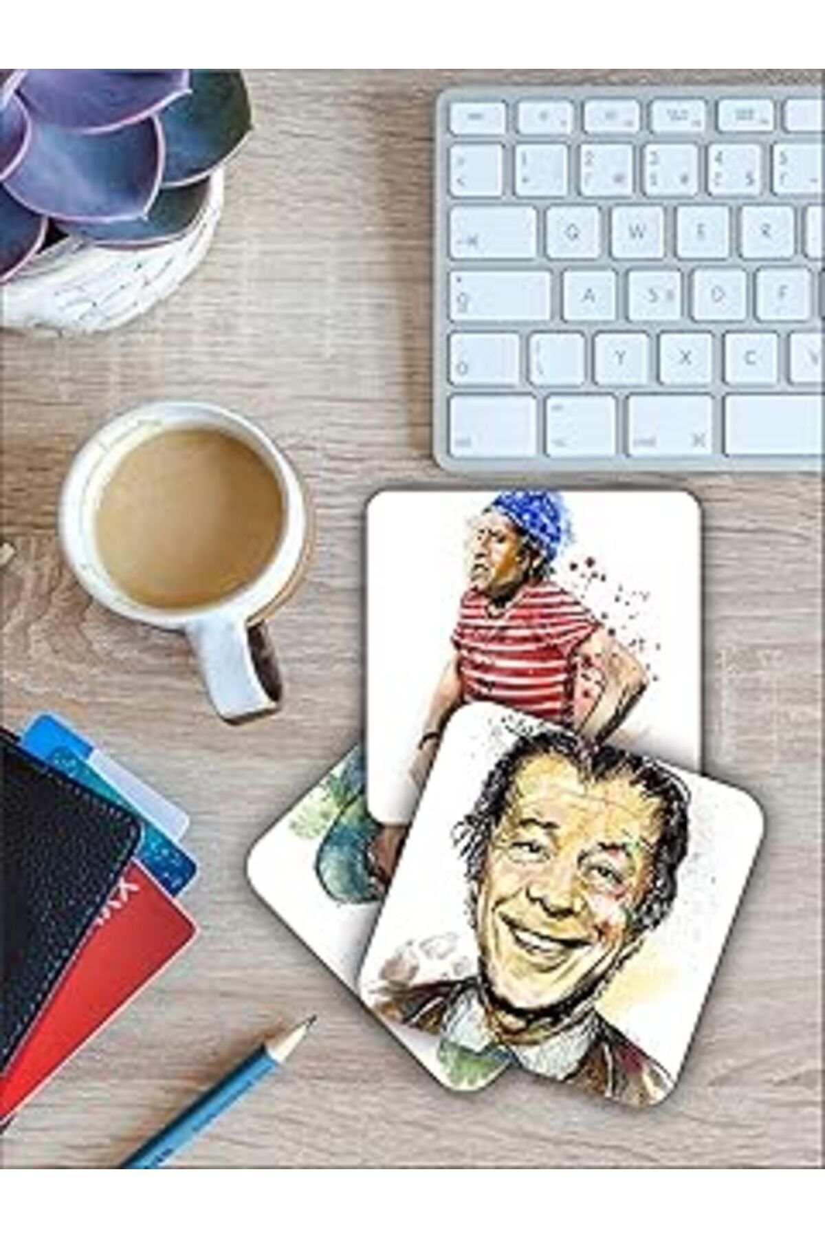 Qedii Karbonsoft Yeşilçam Oyuncuları Temalı Ahşap Bardak Altlığı Ahşap Baskılı Altlık 6'Lı Set (9 X 9Cm)