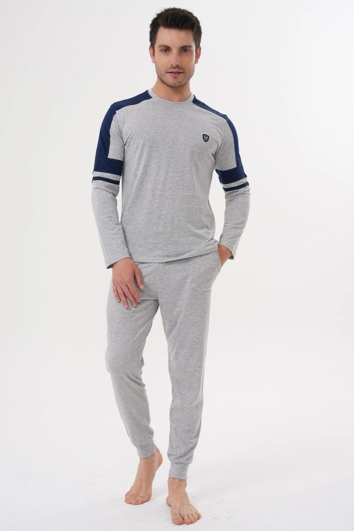 Mecit Pijama Paçaları Manşetli,Uzun Kollu,Bisiklet Yakalı,Cepli Erkek Pijama Takımı